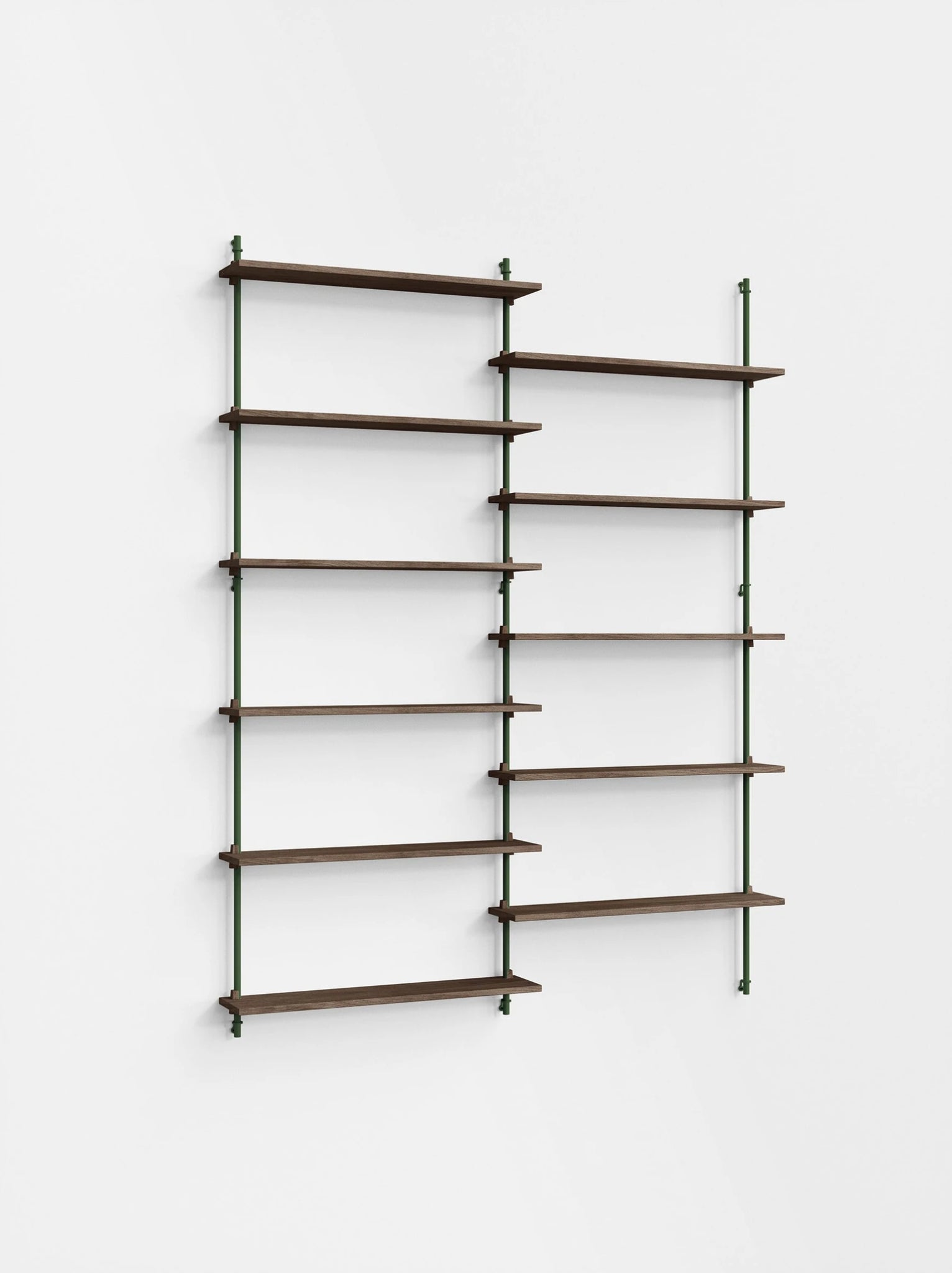 Moebe Wall Shelving Set Ws.200.2, Smoked Oak Shelves, Pine Green Legs (fsc Mix Credit)