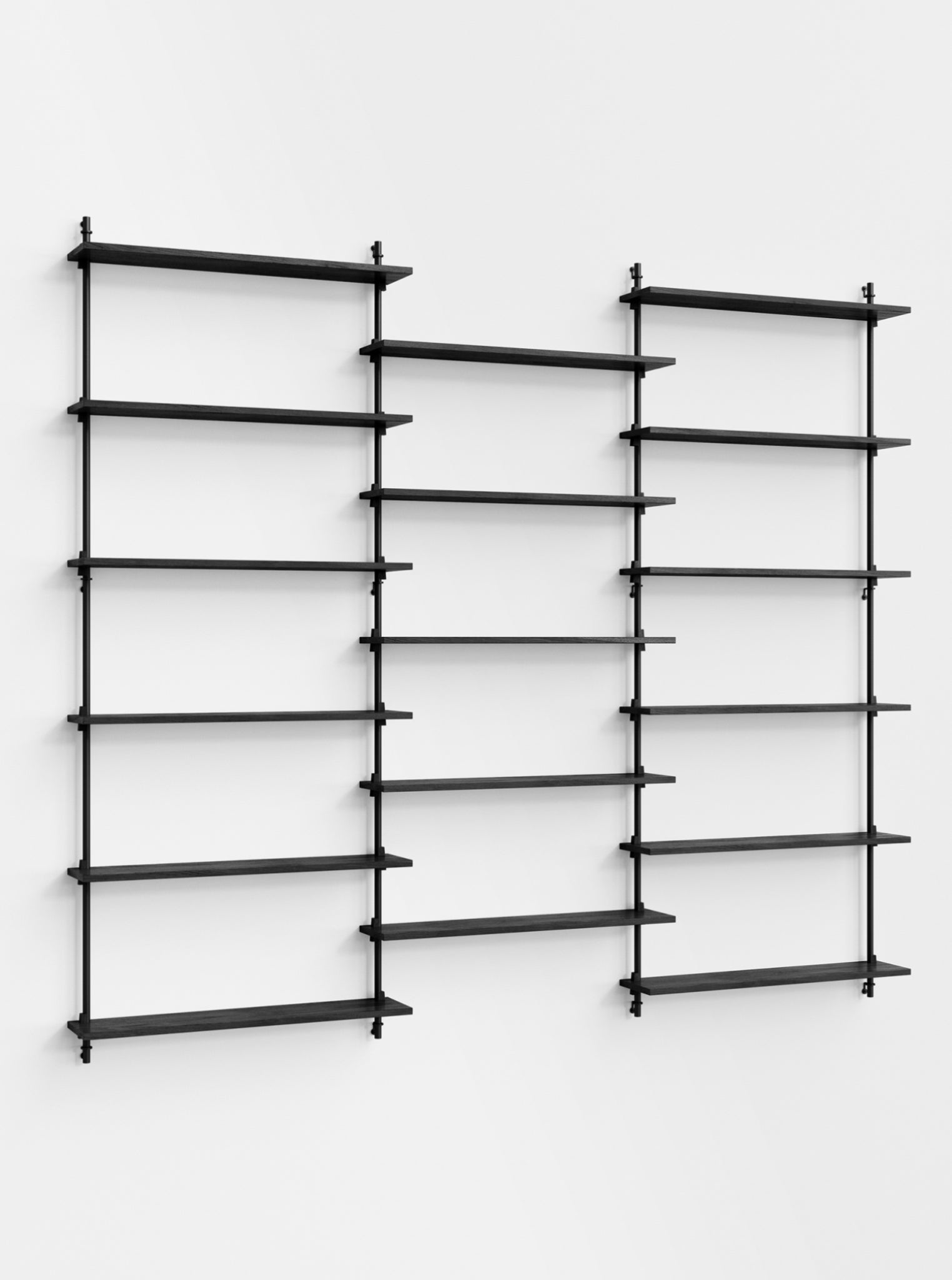 Moebe Wall Shelving Set Ws.200.3, Black Shelves, Black Legs (fsc Mix Credit)