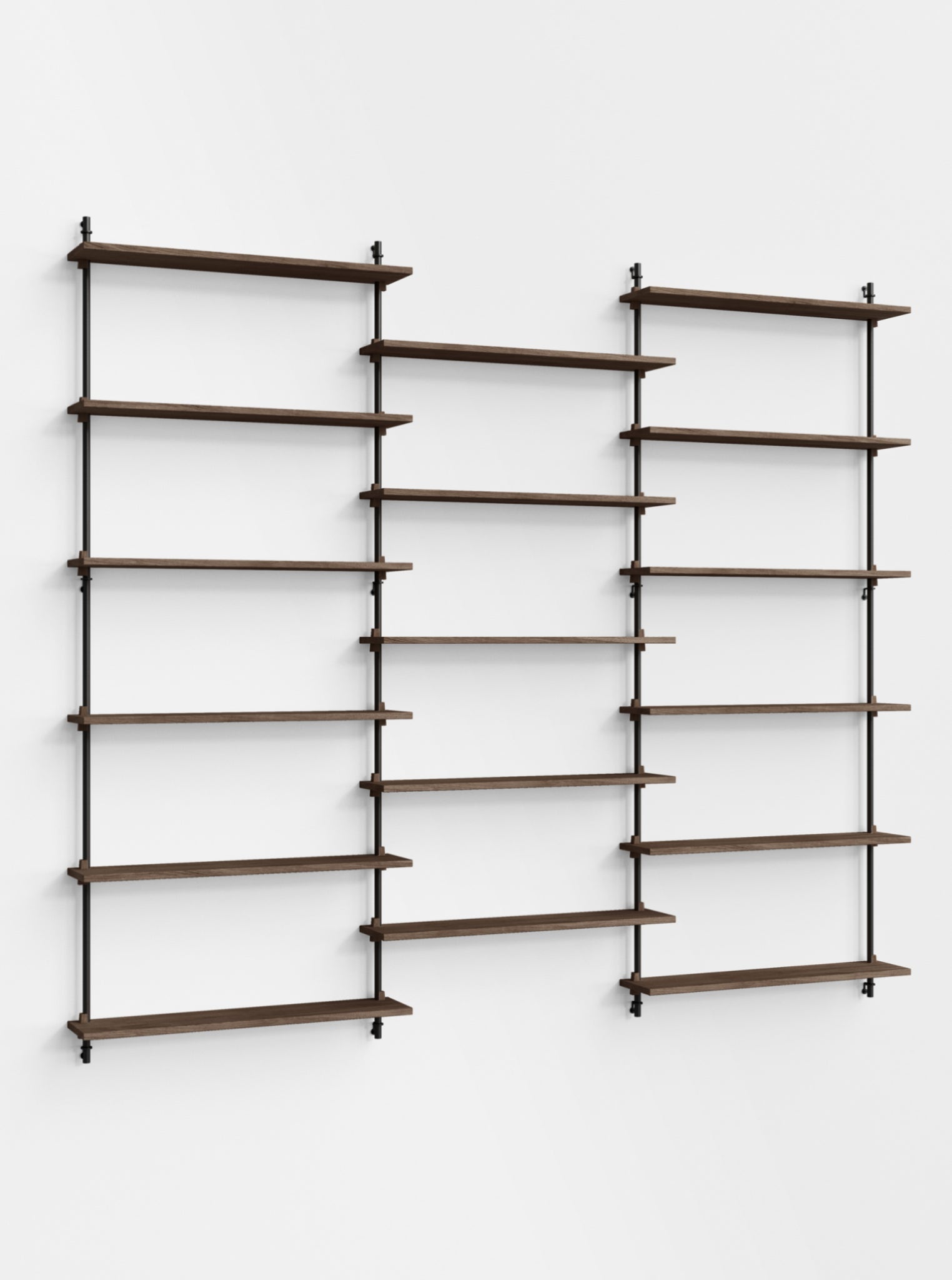 Moebe Wall Shelving Set Ws.200.3, Smoked Oak Shelves, Black Legs (fsc Mix Credit)