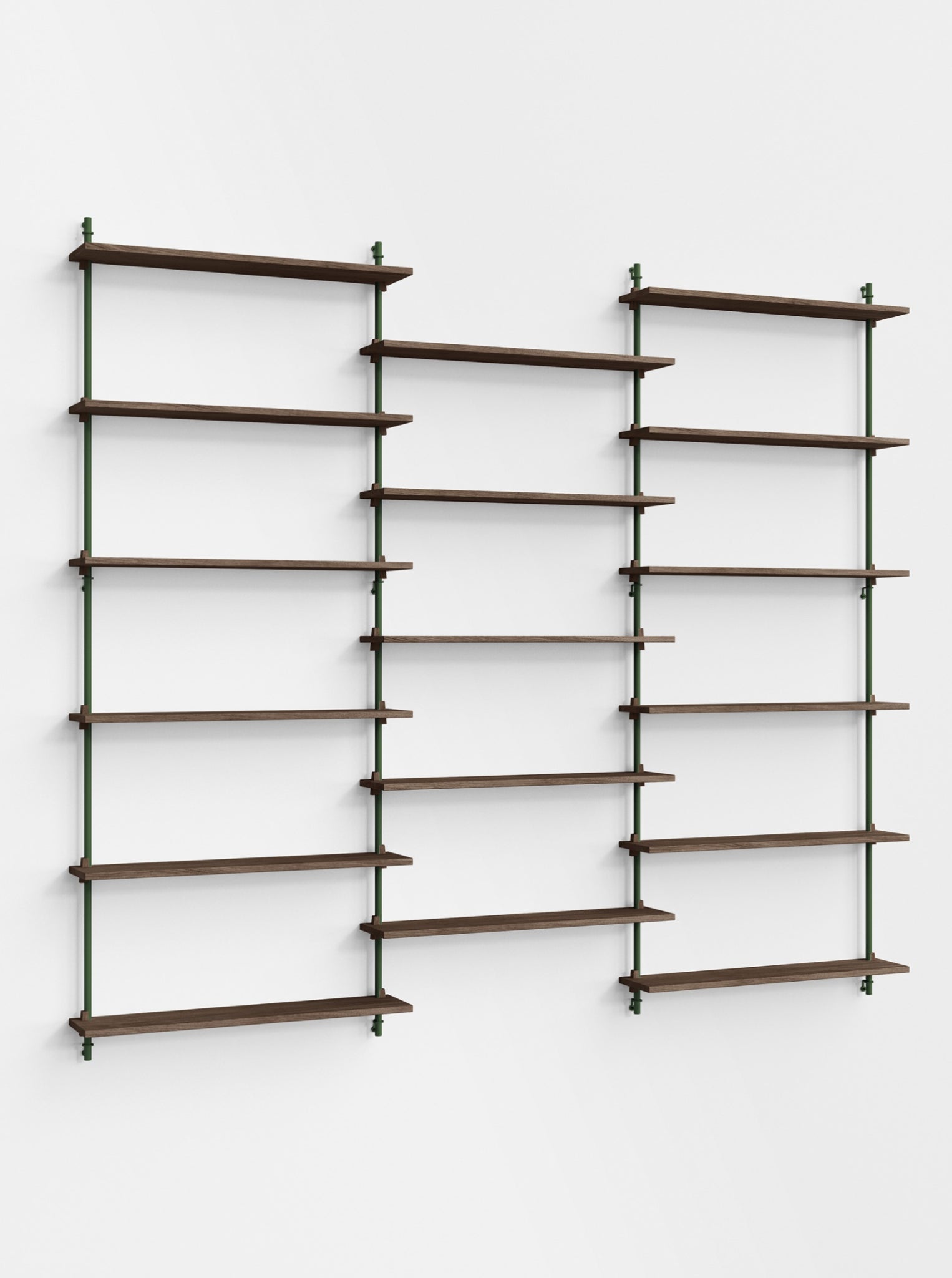 Moebe Wall Shelving Set Ws.200.3, Smoked Oak Shelves, Pine Green Legs (fsc Mix Credit)