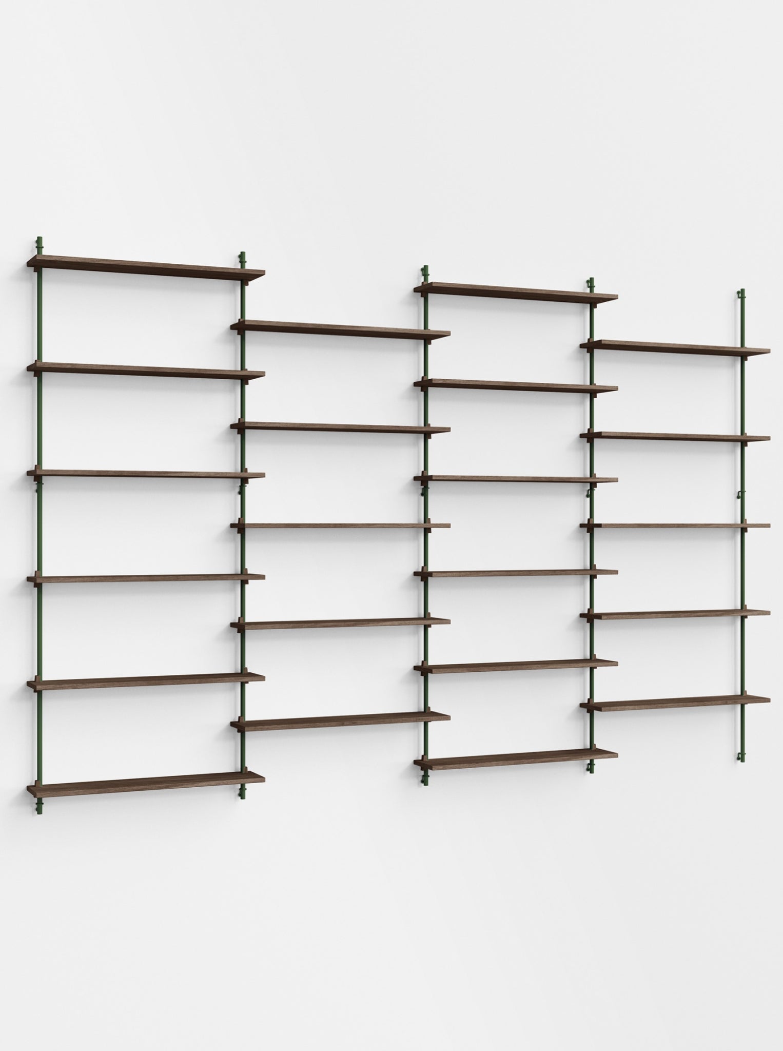Moebe Wall Shelving Set Ws.200.4, Smoked Oak Shelves, Pine Green Legs (fsc Mix Credit)
