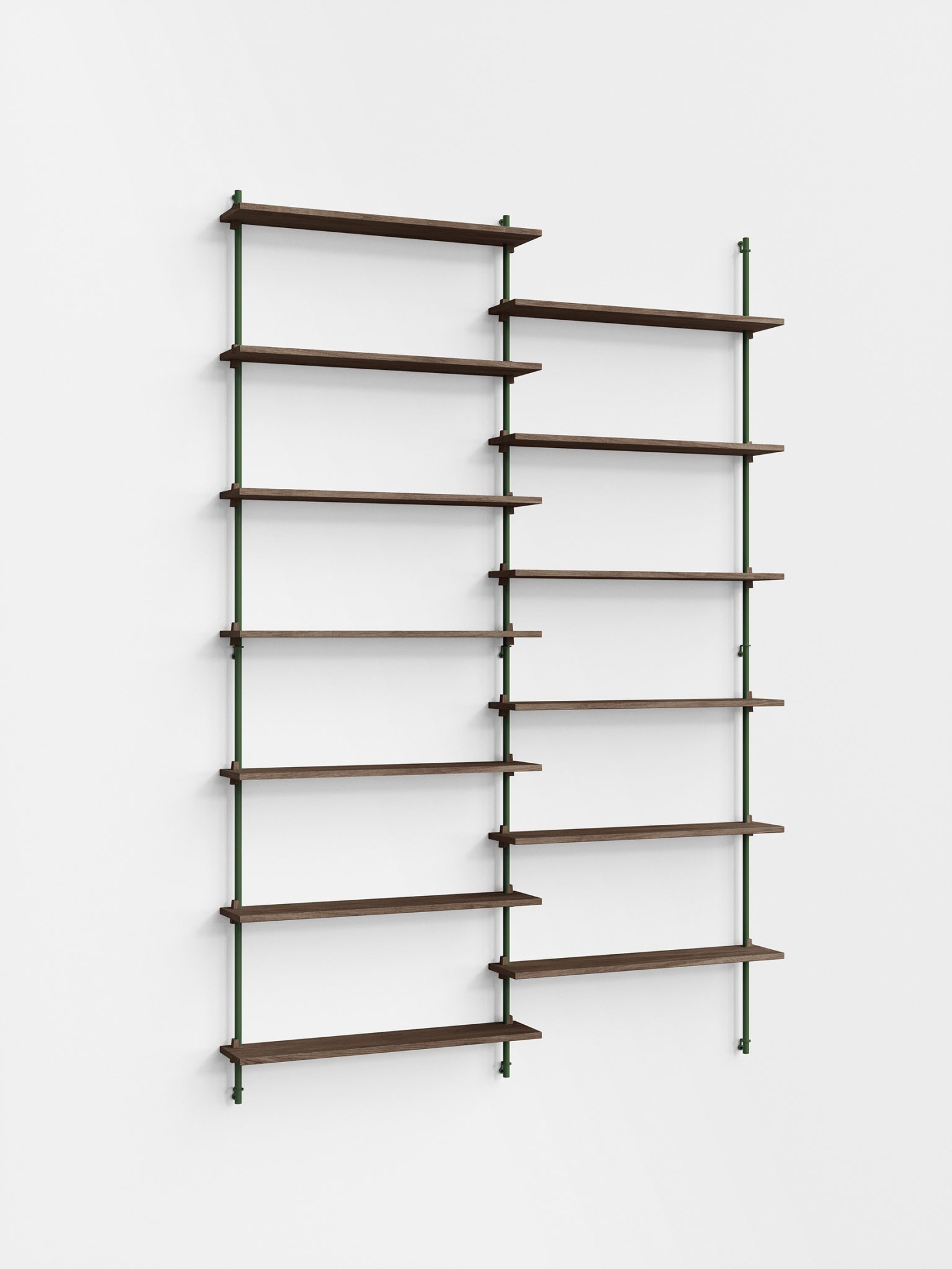 Moebe Wall Shelving Set Ws.230.2, Smoked Oak Shelves, Pine Green Legs (fsc Mix Credit)