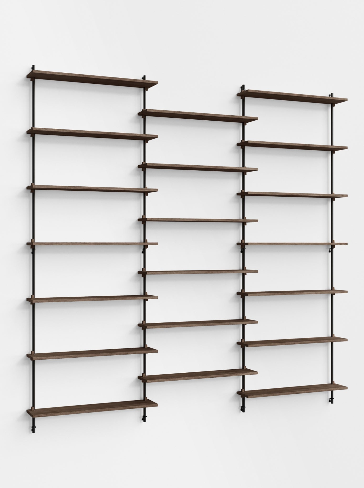 Moebe Wall Shelving Set Ws.230.3, Smoked Oak Shelves, Black Legs (fsc Mix Credit)