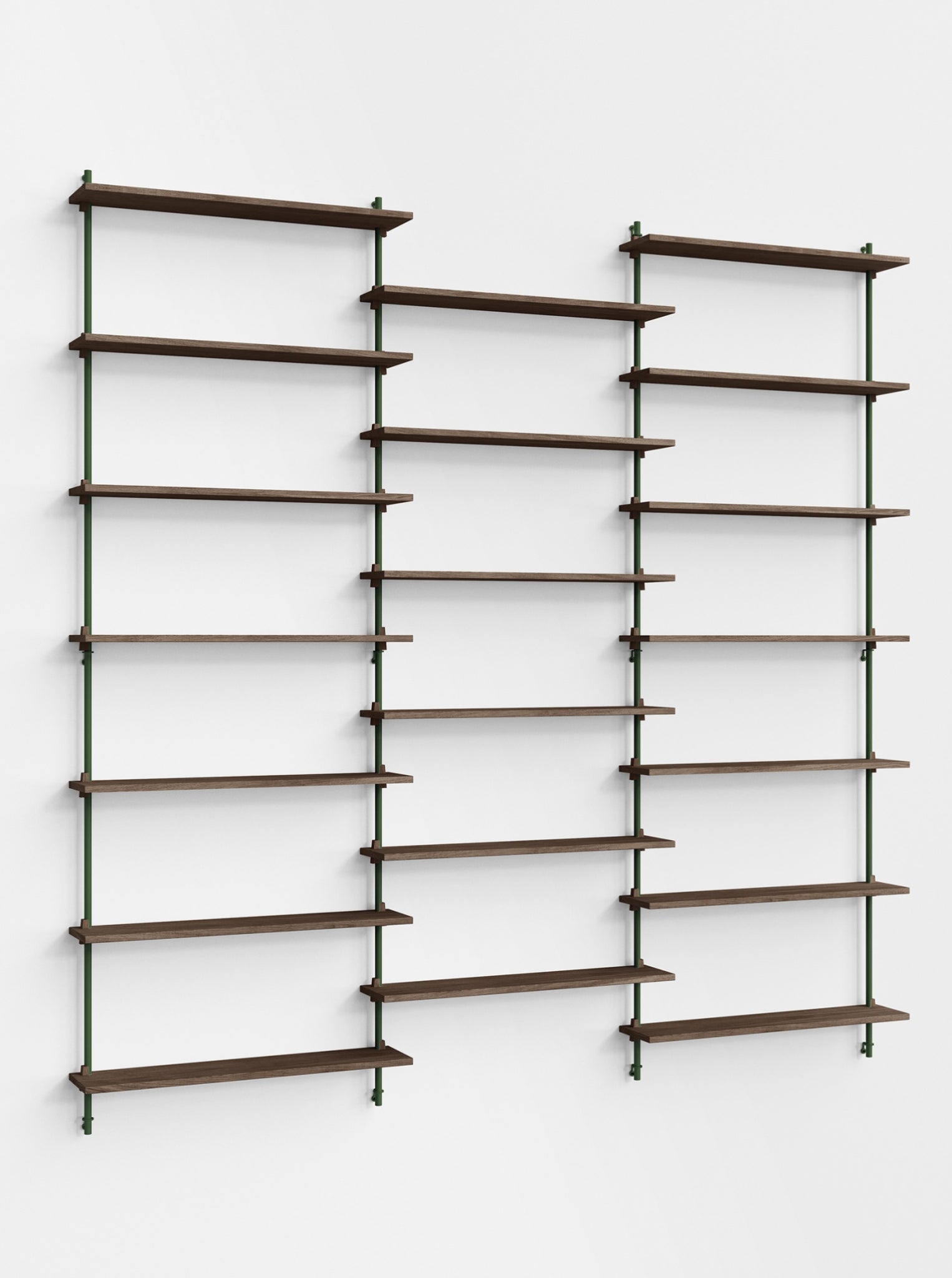 Moebe Wall Shelving Set Ws.230.3, Smoked Oak Shelves, Pine Green Legs (fsc Mix Credit)