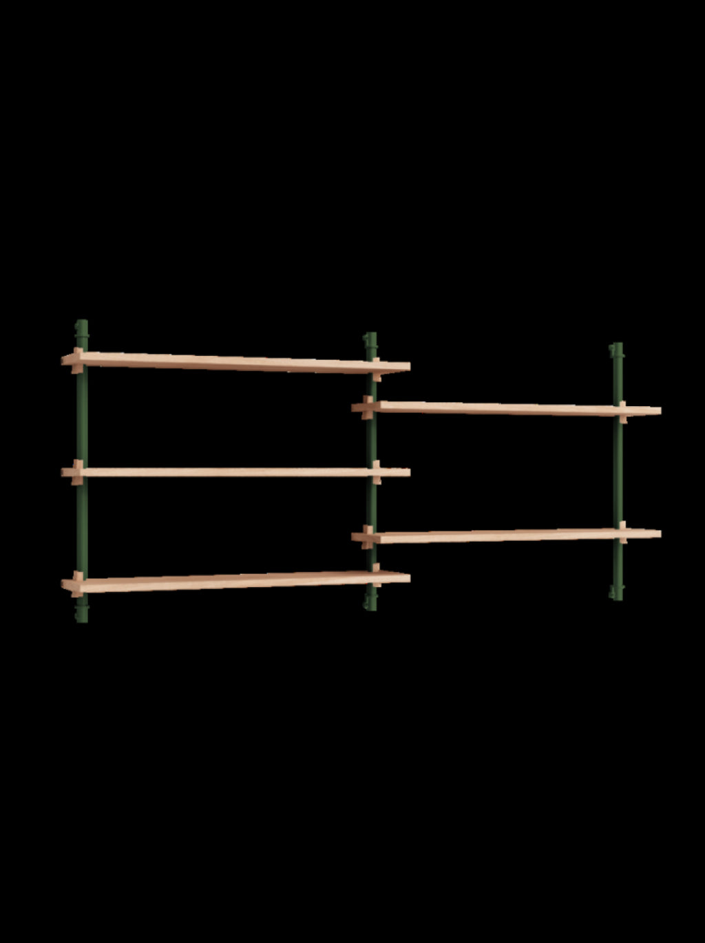 Moebe Wall Shelving Set Ws.65.2, Oak Shelves, Pine Green Legs (fsc Mix Credit)