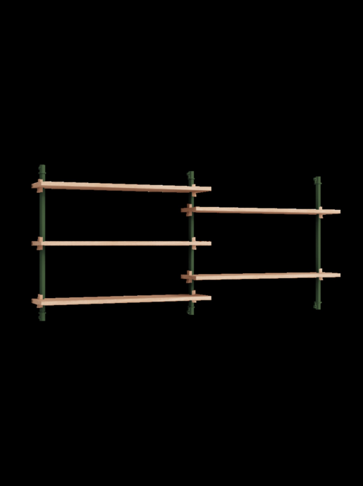 Moebe Wall Shelving Set Ws.65.2, Oak Shelves, Pine Green Legs (fsc Mix Credit)