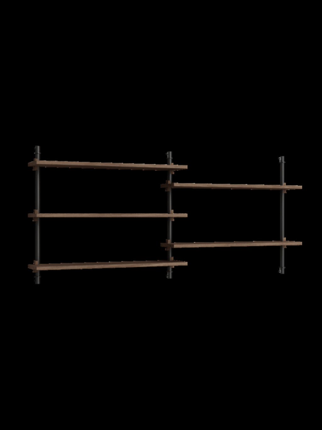 Moebe Wall Shelving Set Ws.65.2, Smoked Oak Shelves, Black Legs (fsc Mix Credit)