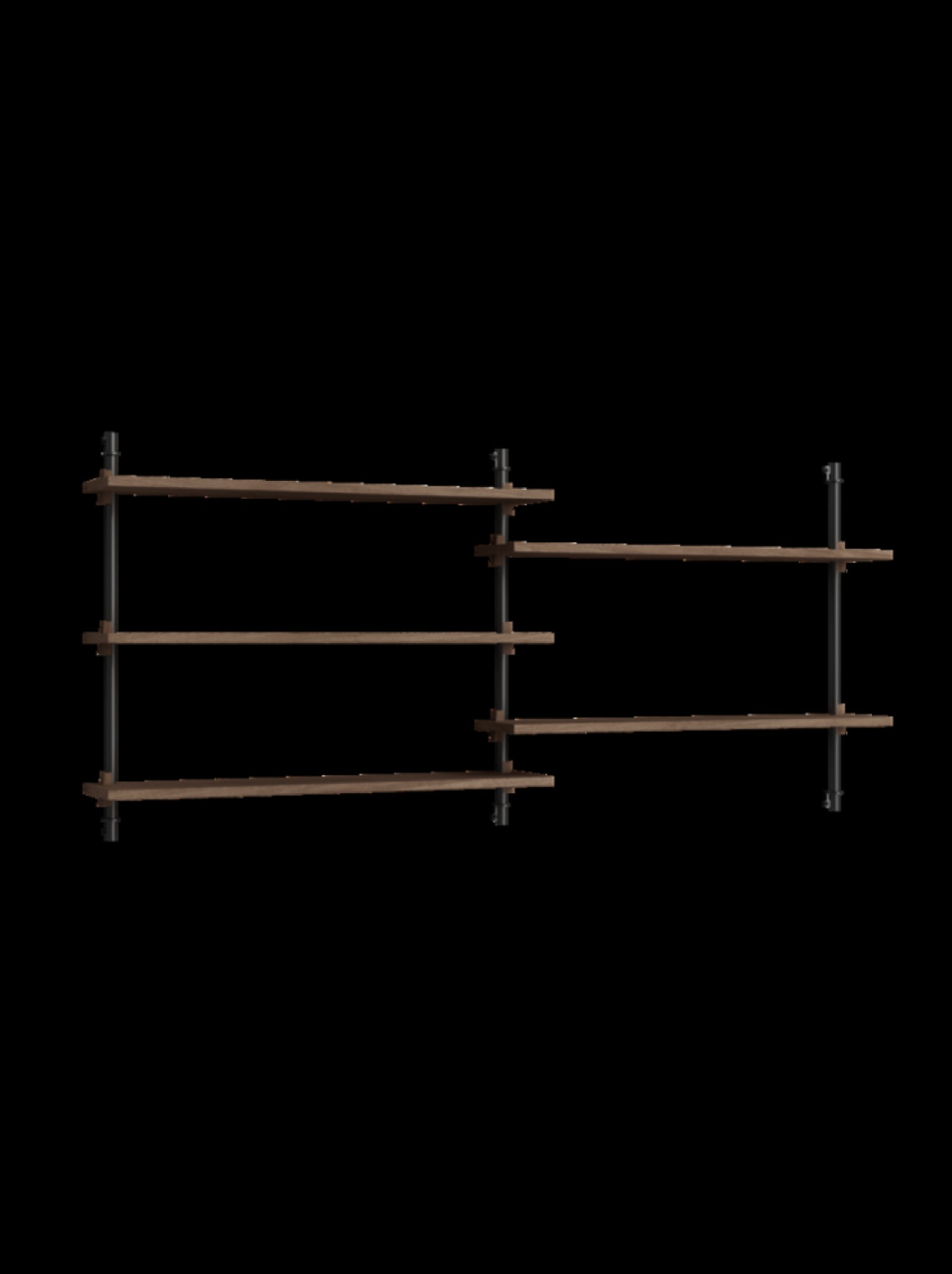 Moebe Wall Shelving Set Ws.65.2, Smoked Oak Shelves, Black Legs (fsc Mix Credit)