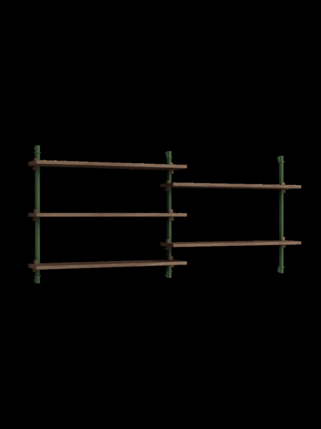 Moebe Wall Shelving Set Ws.65.2, Smoked Oak Shelves, Pine Green Legs (fsc Mix Credit)