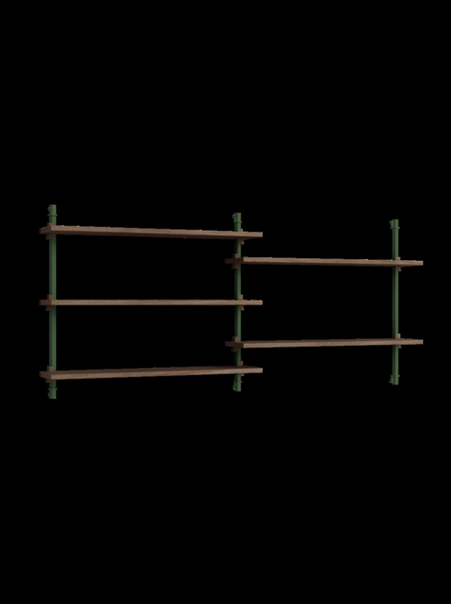 Moebe Wall Shelving Set Ws.65.2, Smoked Oak Shelves, Pine Green Legs (fsc Mix Credit)
