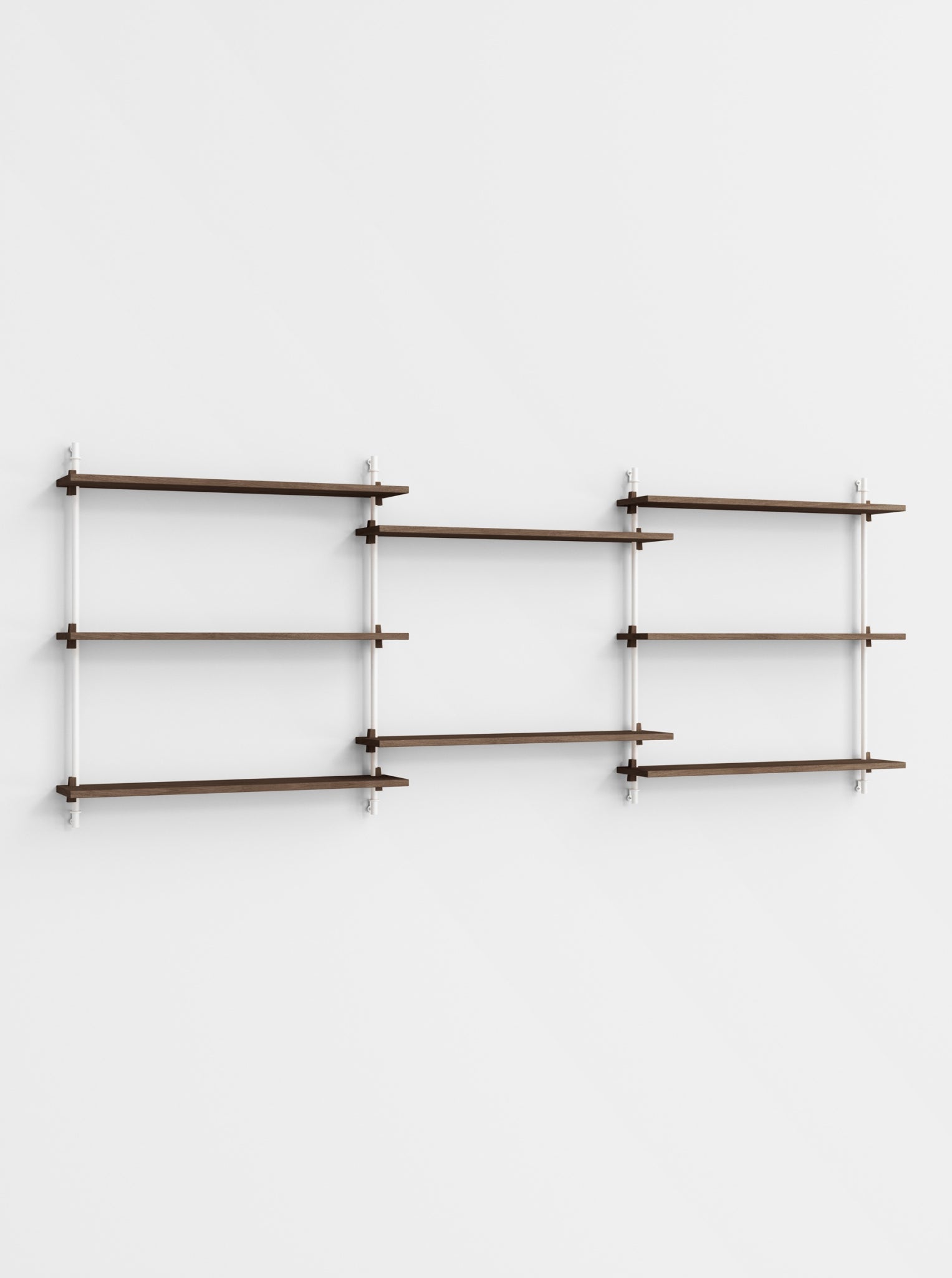 Moebe Wall Shelving Set Ws.85.3, Smoked Oak Shelves, White Legs (fsc Mix Credit)