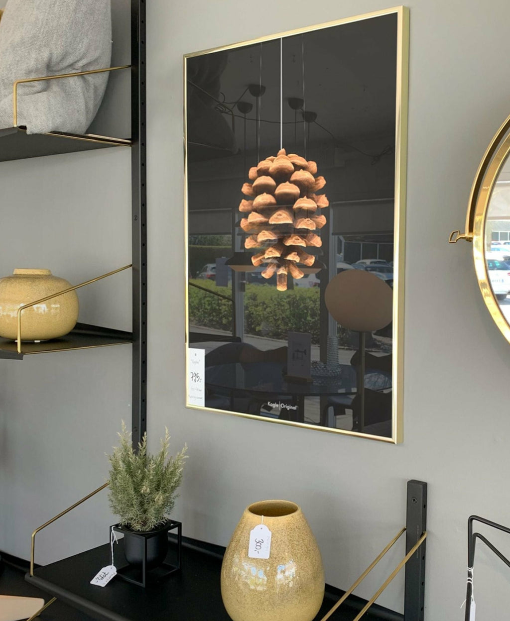 Brainchild Pine Cone Classic Poster, Brass Frame A5, Black Background