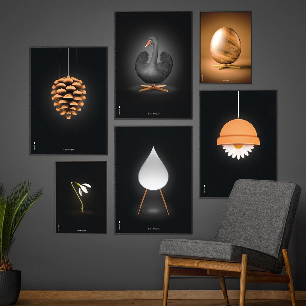 Brainchild Pine Cone Classic Poster, Brass Frame A5, Black Background