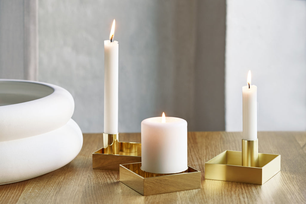Malling Living Edge Block Candlestick, Brushed Brass