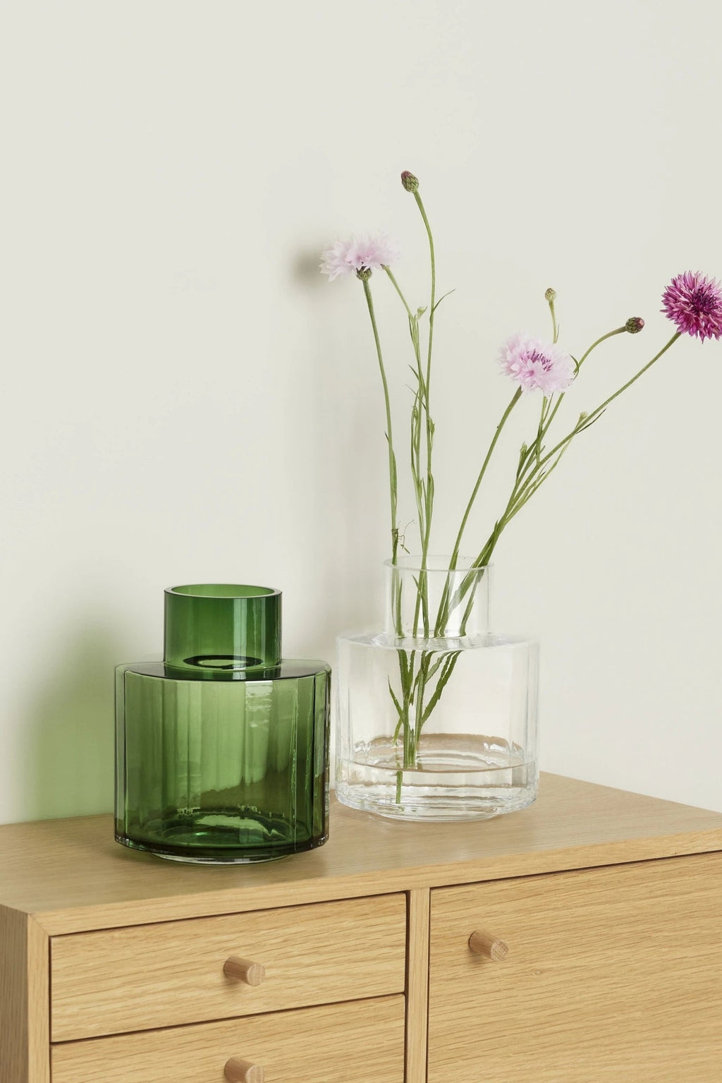 Hübsch Aster Vase Glass Green/Clear S/2