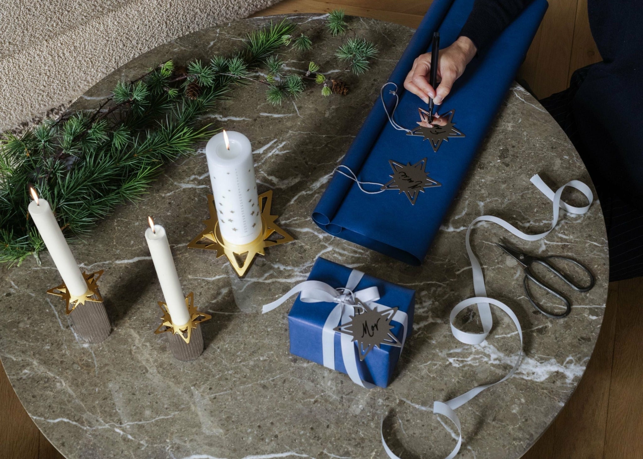 Georg Jensen Classic Christmas Star Candle Holder For Block Candles, Gold Plated