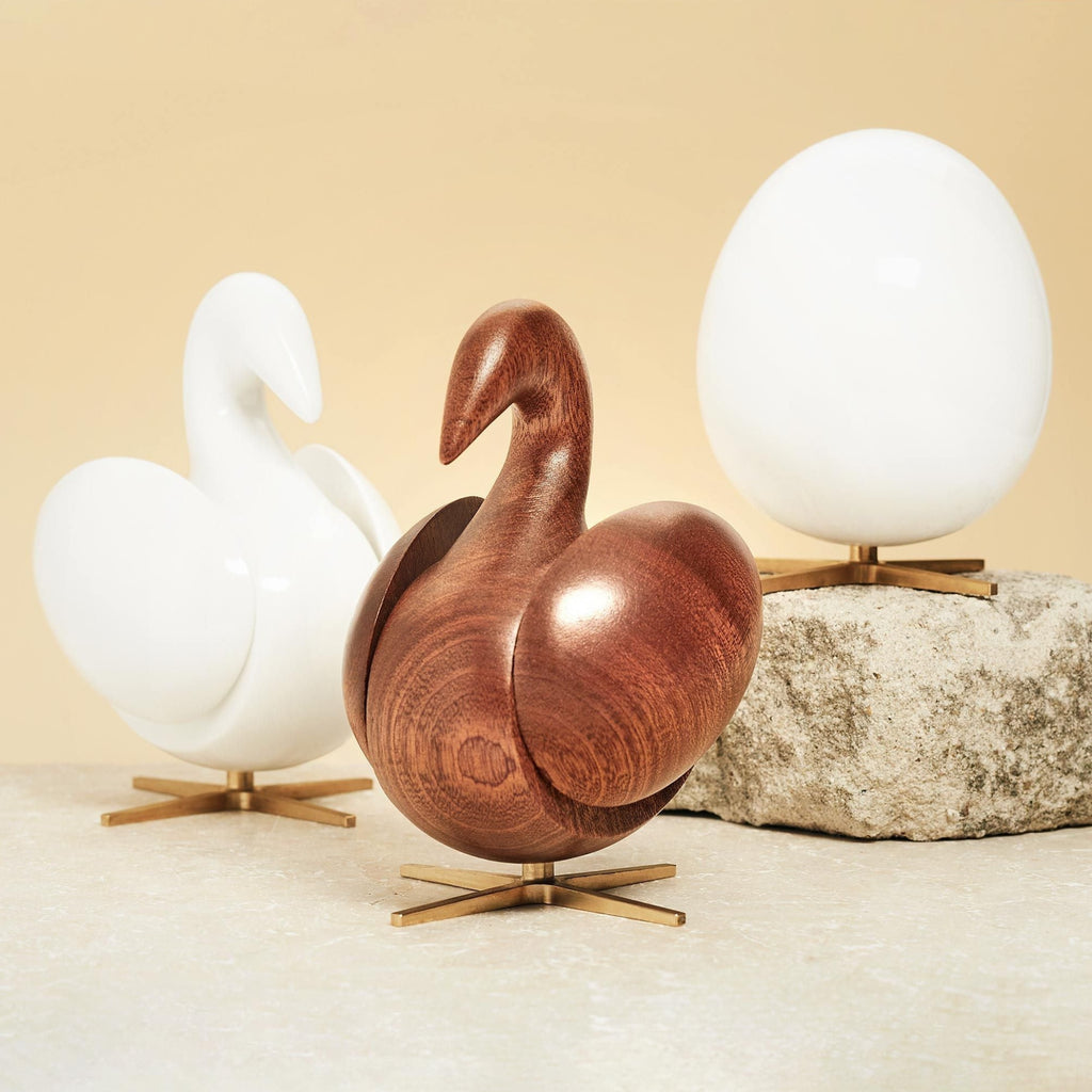 Brainchild The Egg Wooden Figure Mahogany White, Brass Base