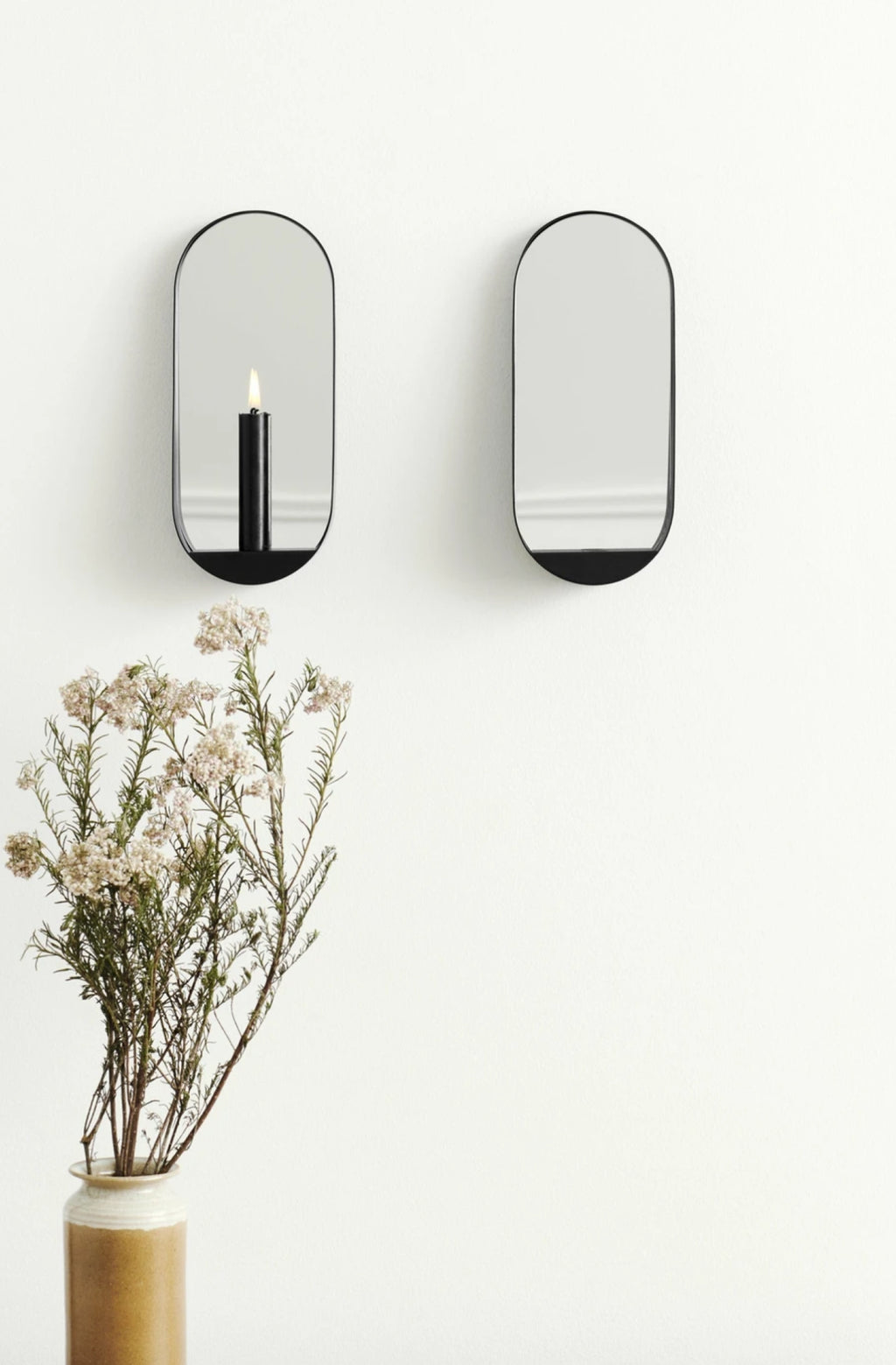 Gejst GLIM Oval Wall Candle Holder Mirror 28cm – Black Steel Hygge