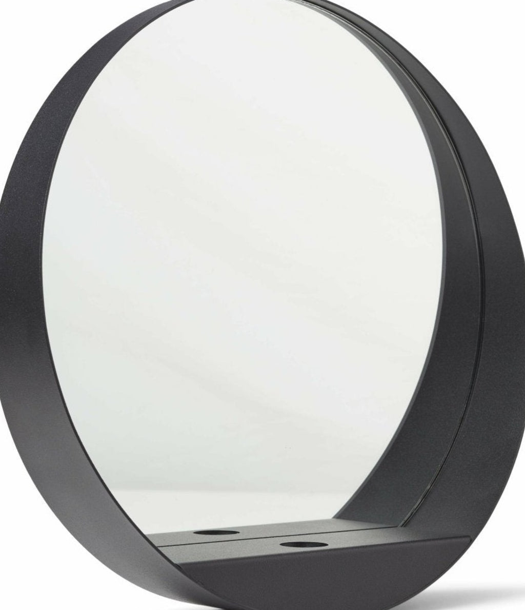 Gejst Glim Round Wall Candle Holder Mirror 28cm - Black Steel Hygge
