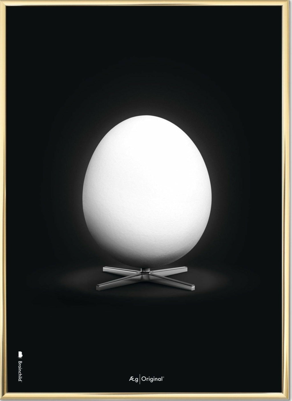 Brainchild egg classic poster, brass frame 50x70 cm, black background