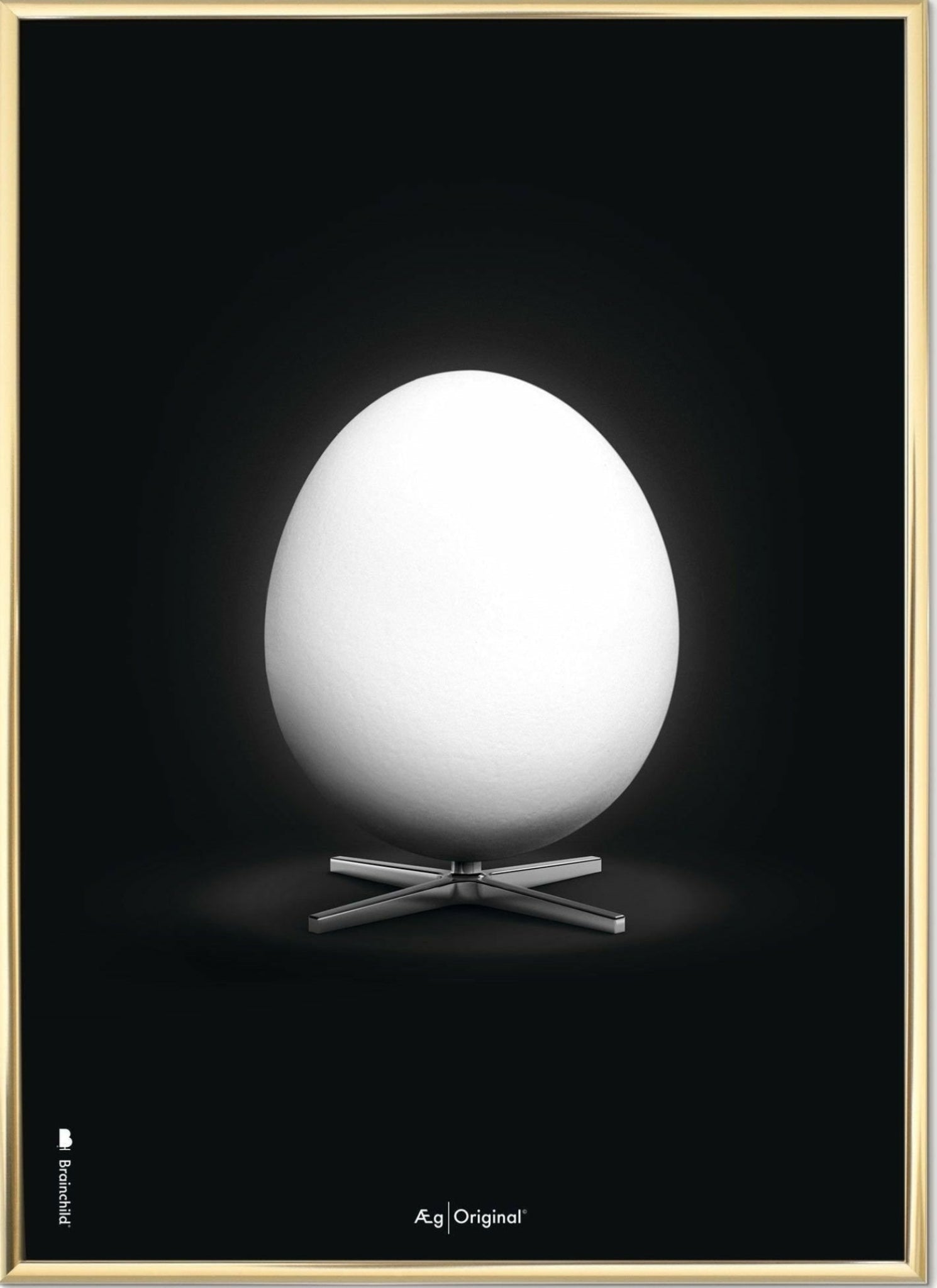 Brainchild egg classic poster, brass frame 50x70 cm, black background