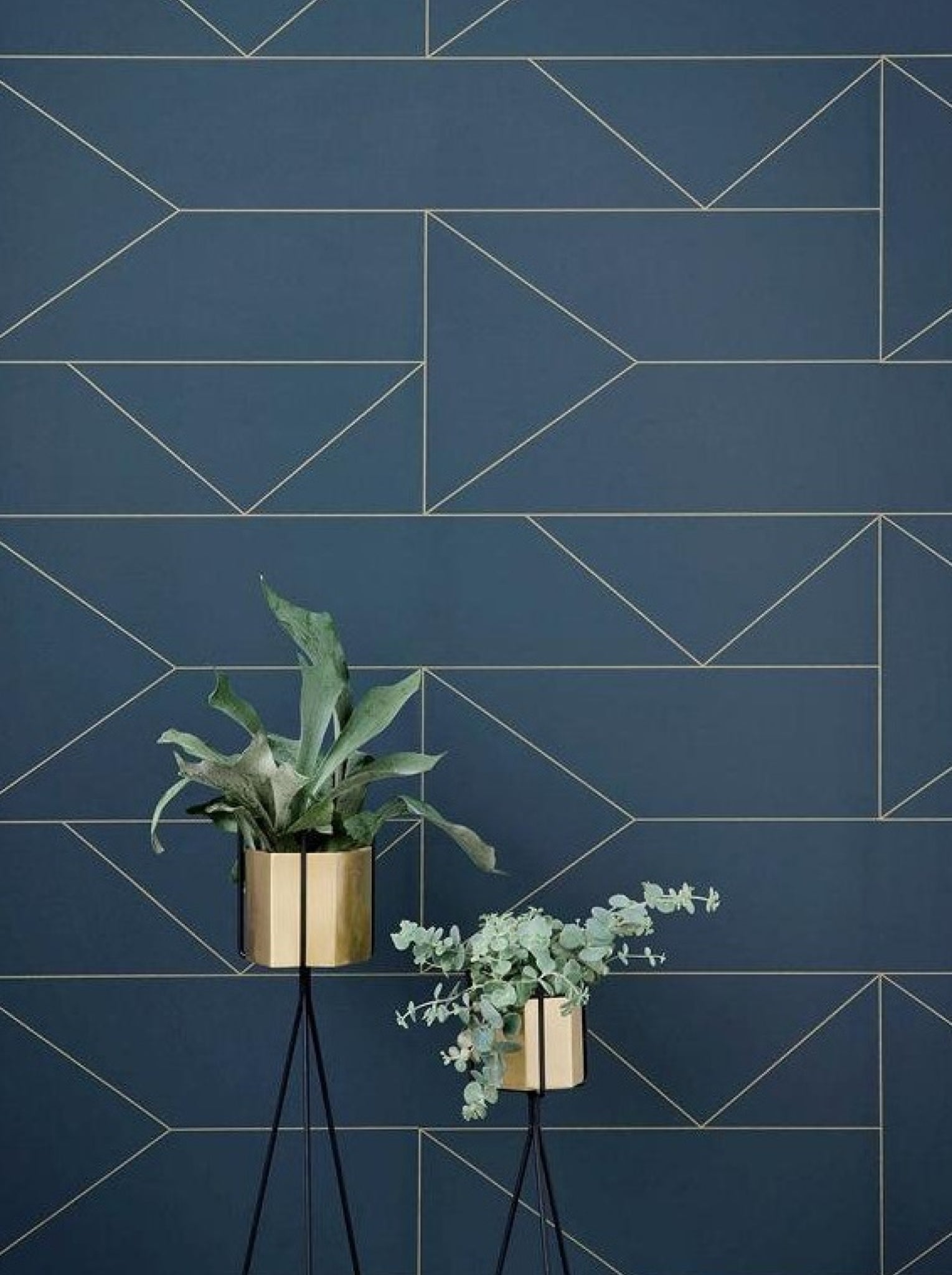 Ferm Living Lines Wallpaper, Dark Blue