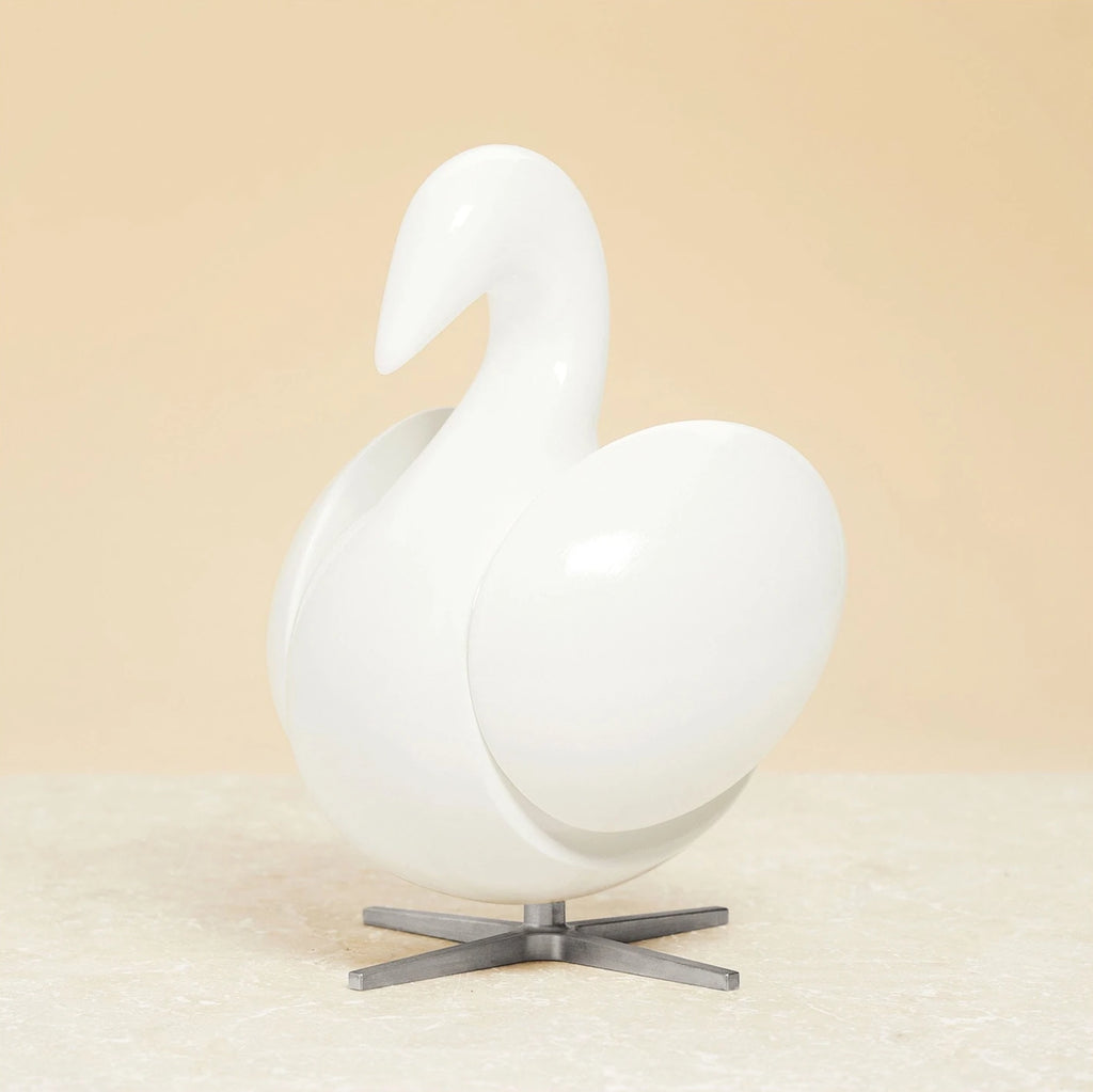 Brainchild of the swan wooden figure mahogany white, steel base