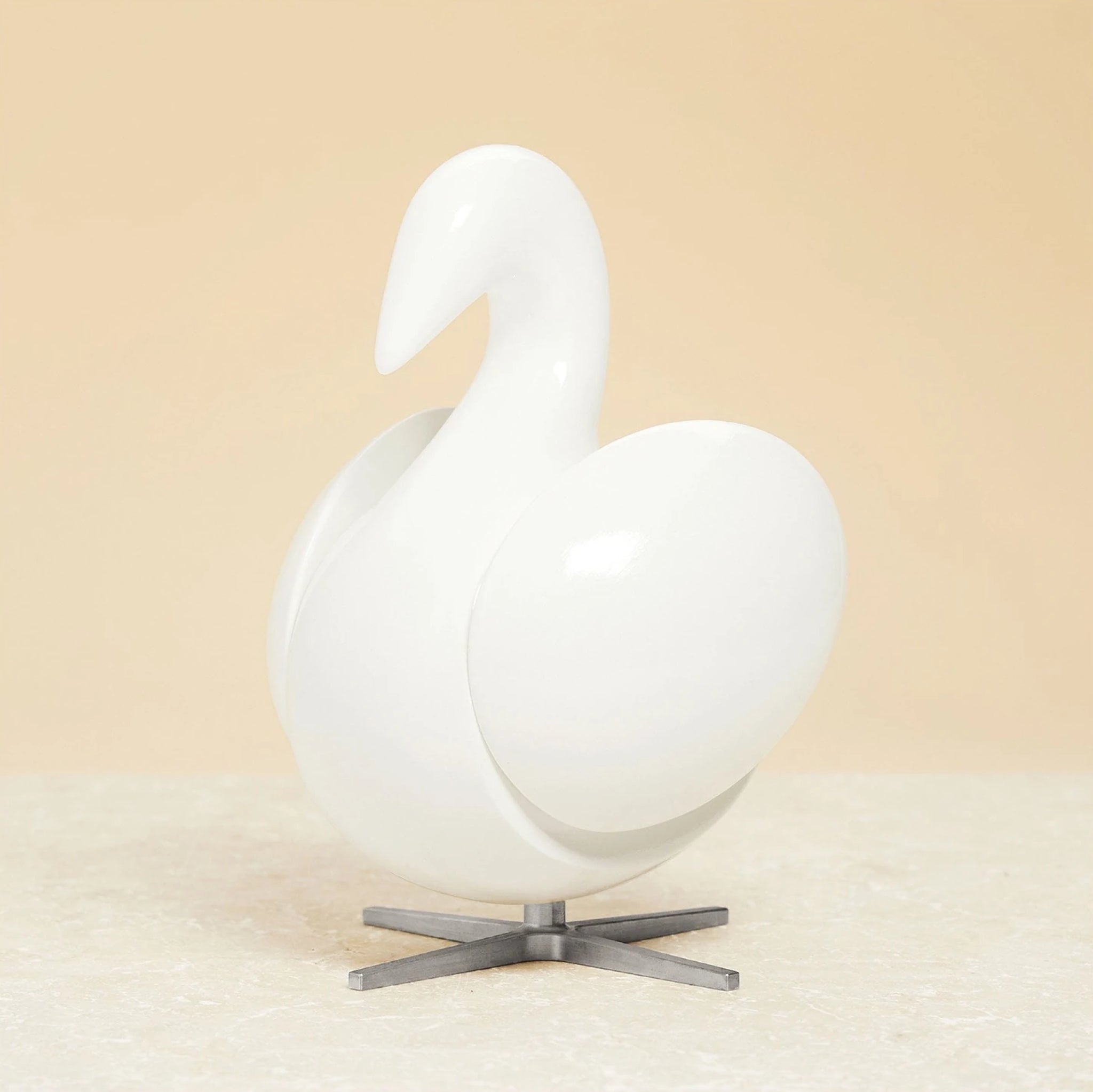 Brainchild of the swan wooden figure mahogany white, steel base