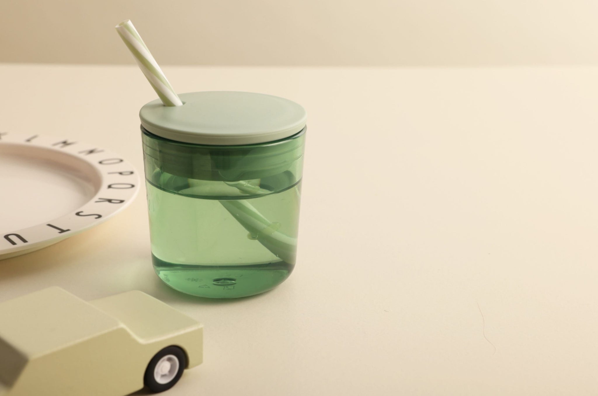 Design Letters Kids Colored Eco Drinking Glass Set of 2, Green