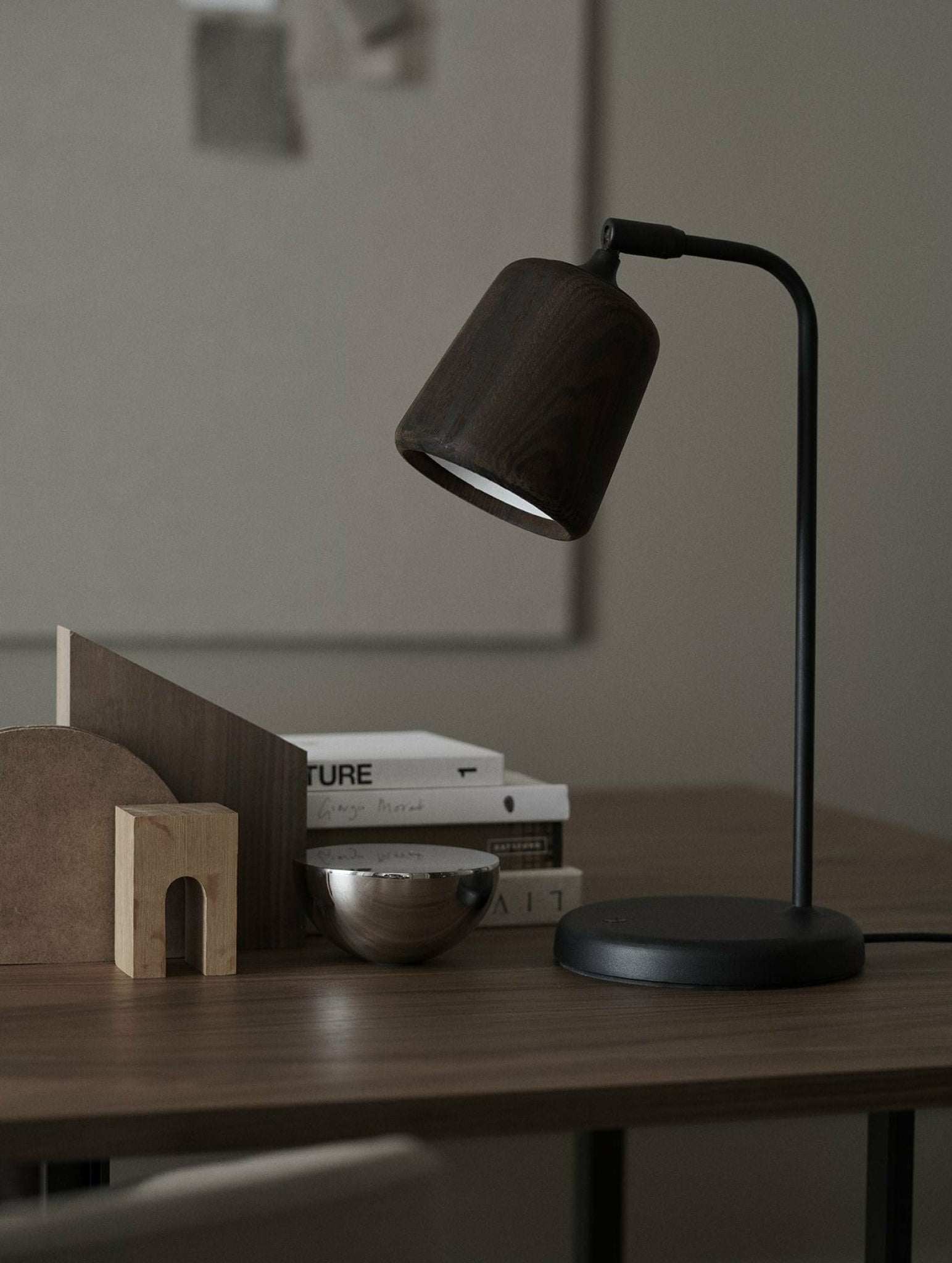 New Works Material Table Lamp, Smoked Oak