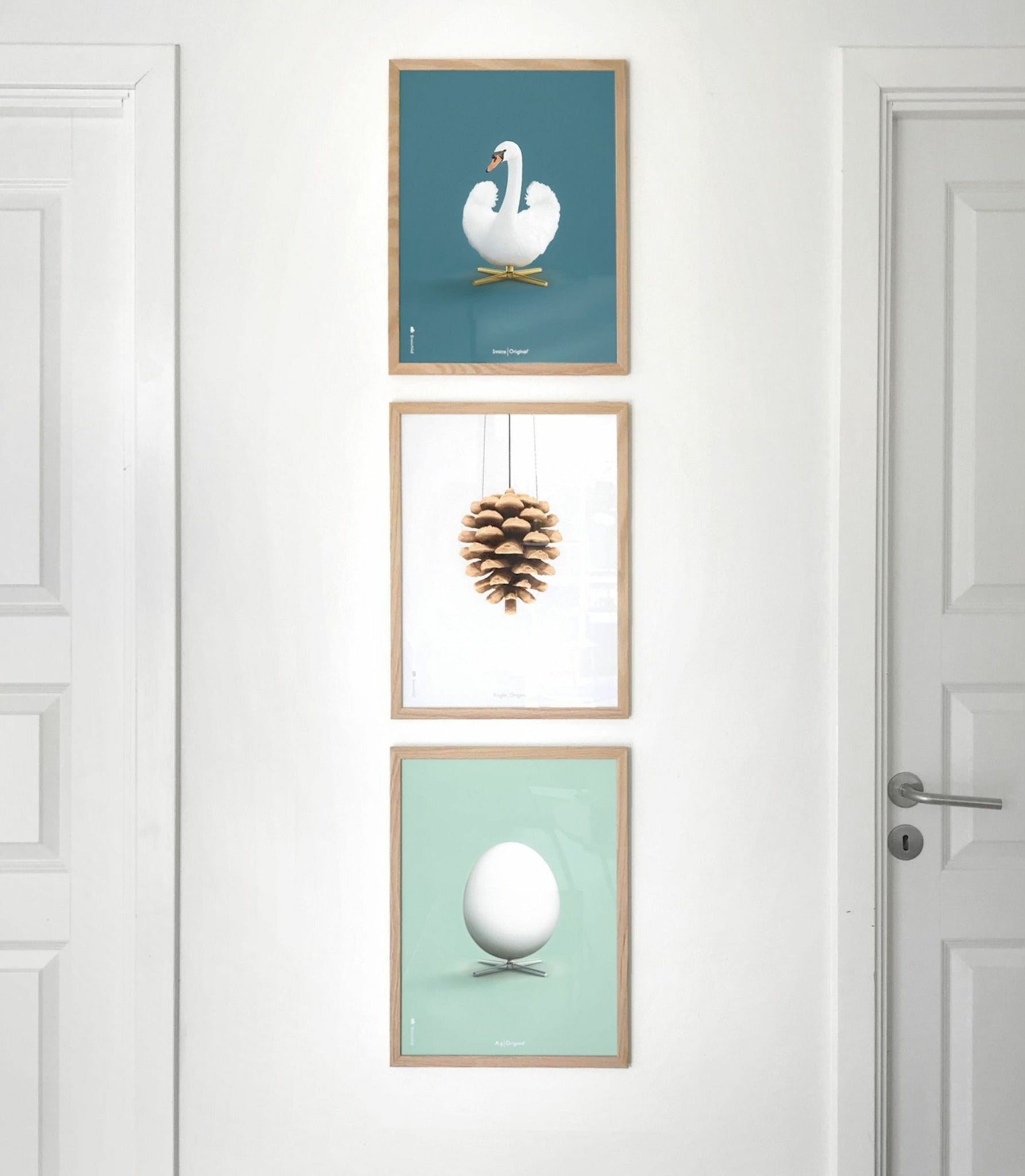 Brainchild Swan Classic Poster, Light Wood Frame A5, Petroleum Blue Background