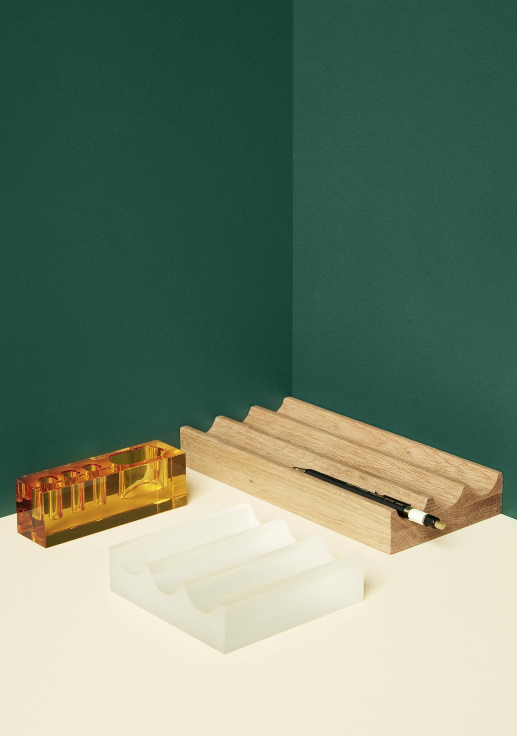 Hübsch Wave Desk Organizer in Frosted Glass - Stylish Office Storage Solution