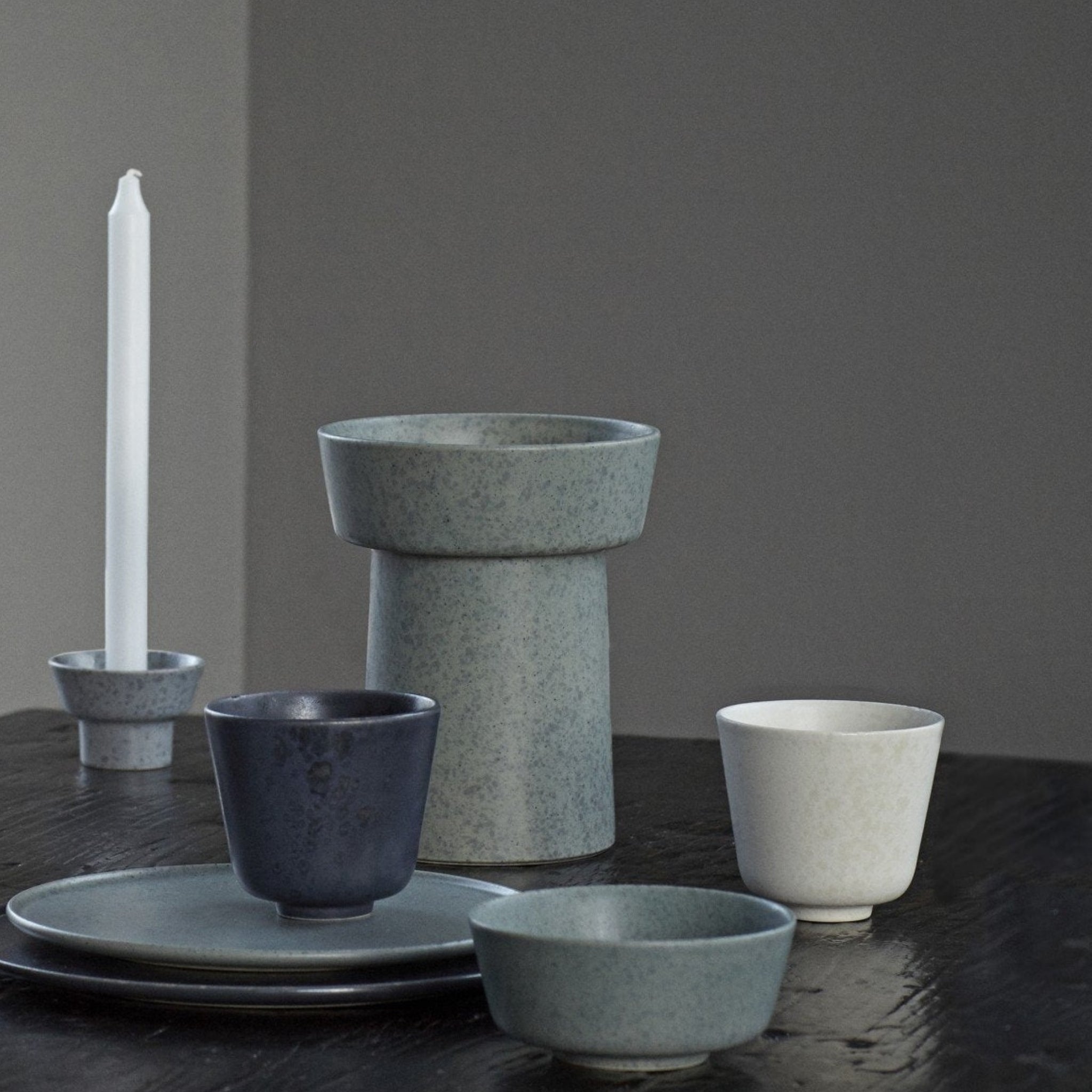 Kähler Ombria Block Candle Holder, Granite Green