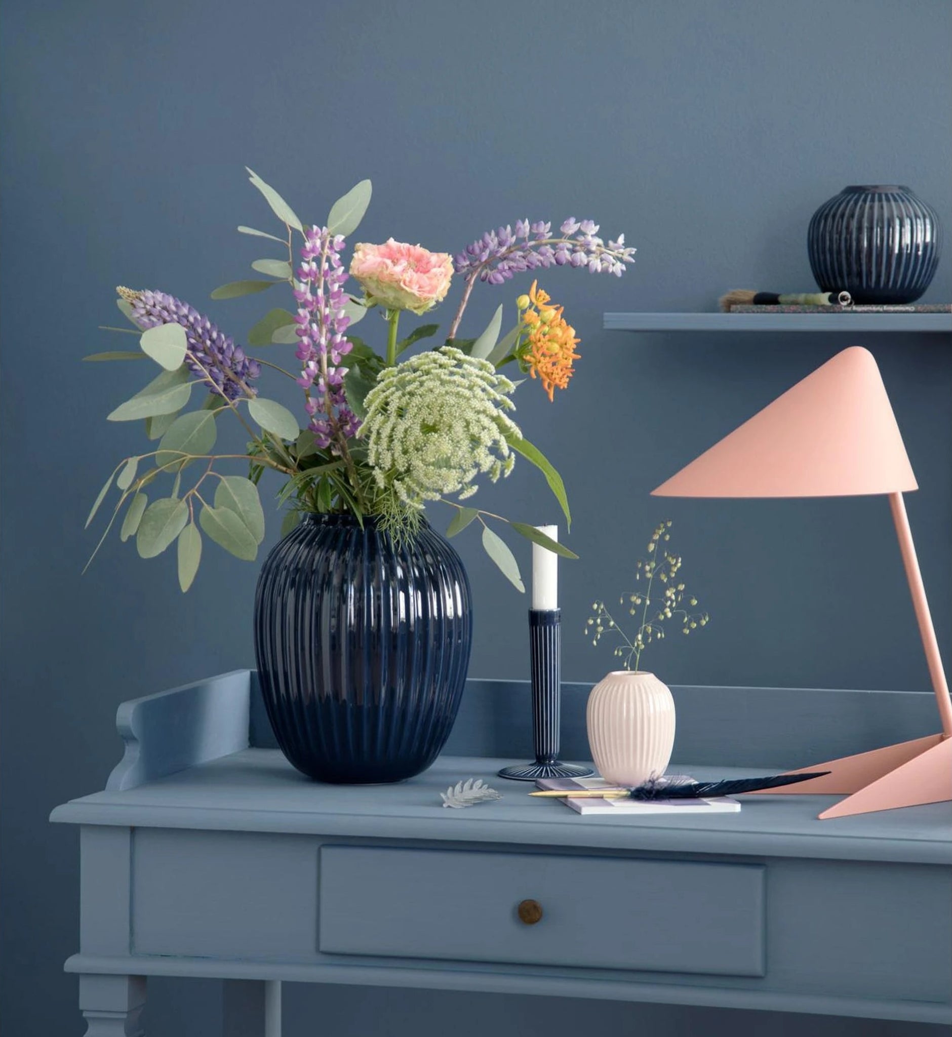 Kähler Hammershøi Candle Holds Indigo Medium, H160 Mm