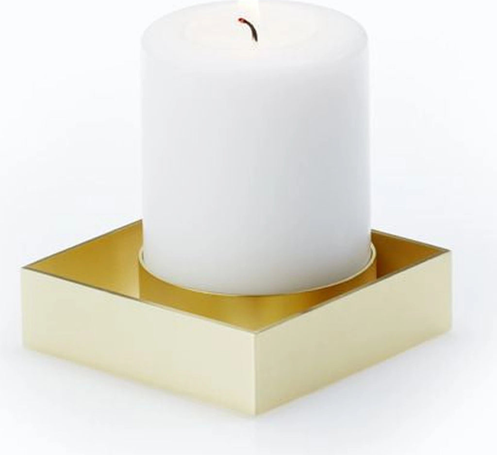 Malling Living Edge Block Candlestick, Brushed Brass