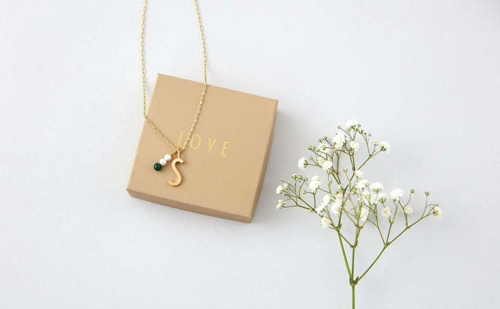 Design Letters Pearl Stick Charm 4 mm Pendant Gold Plated, Malachite Green