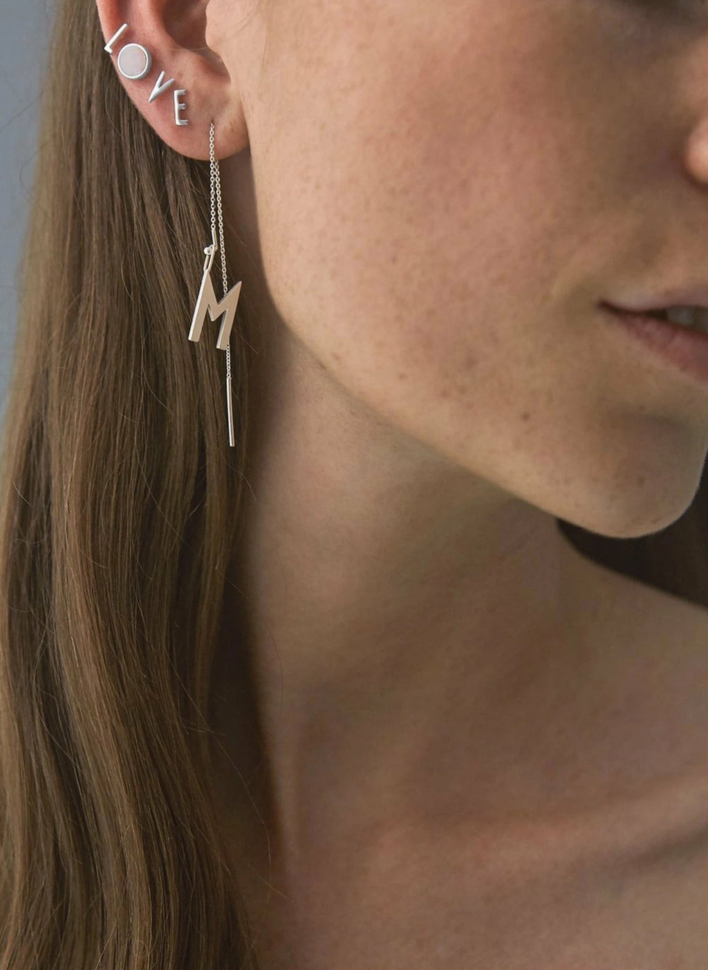 Design Letters Earring with Letter, Gold, J