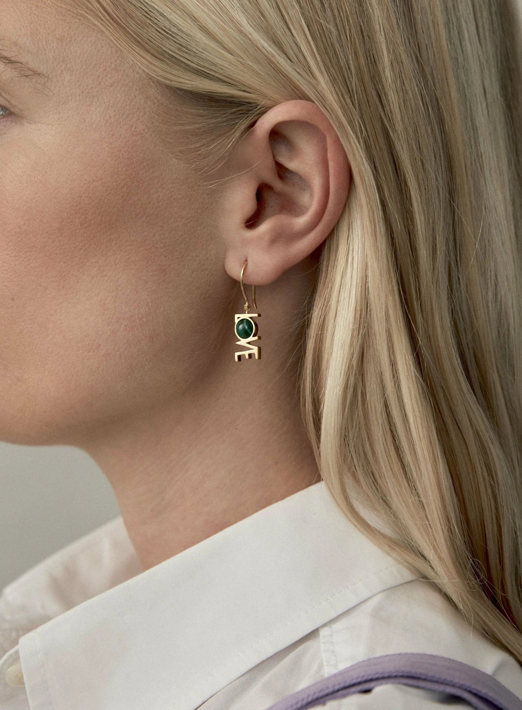 Design Letters Great Love Earrings 1 PCs 18k Gold Plated, Malachite Green