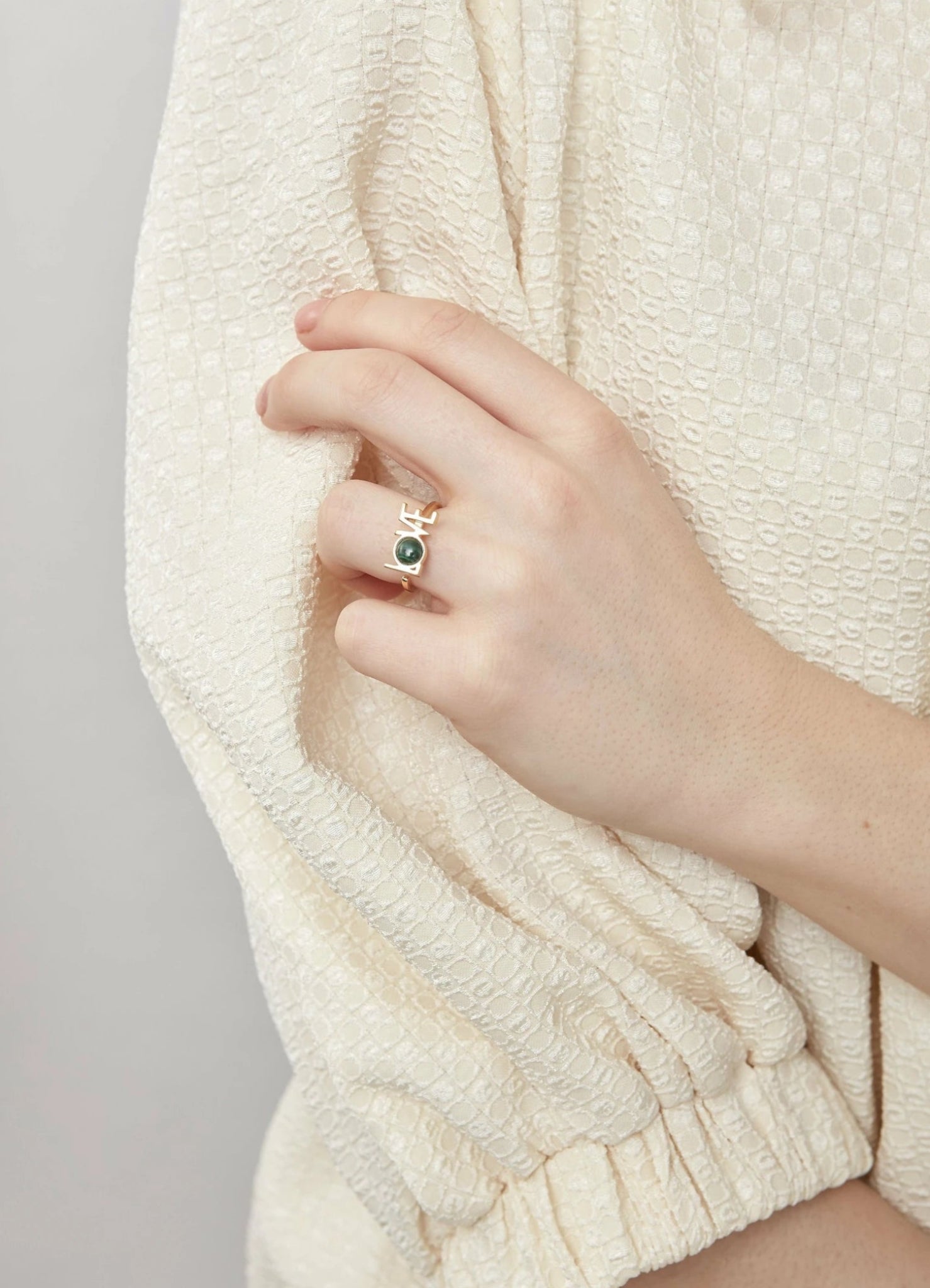 Design Letters Great Love Ring 18k Gold Plated, Malachite Green