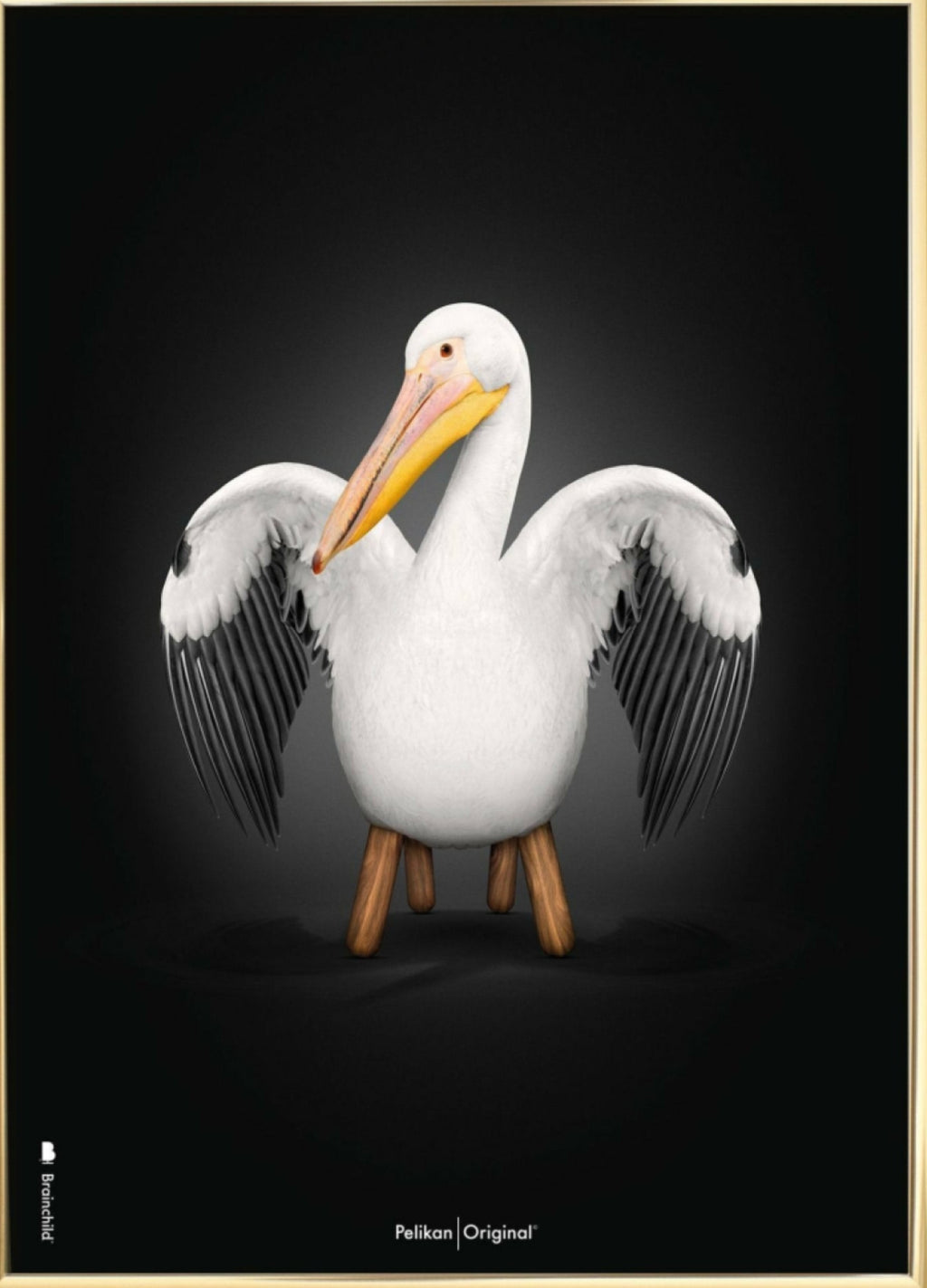 Brainchild Pelikan Classic poster, brass frame 50x70 cm, black background