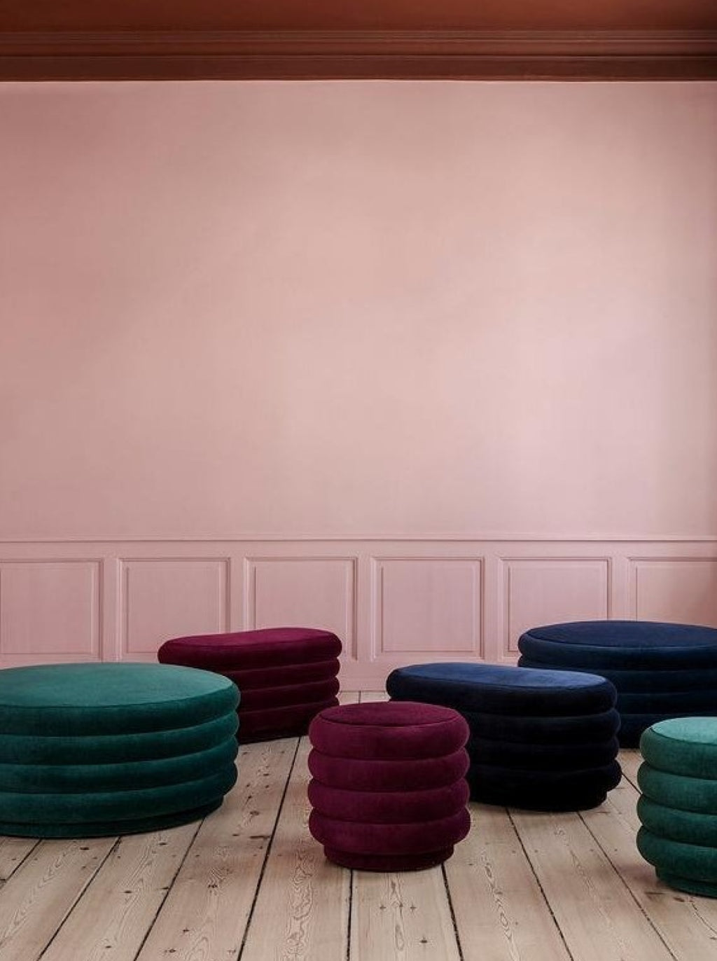 Ferm Living Pouf Round Stool Dark Green, ø90cm