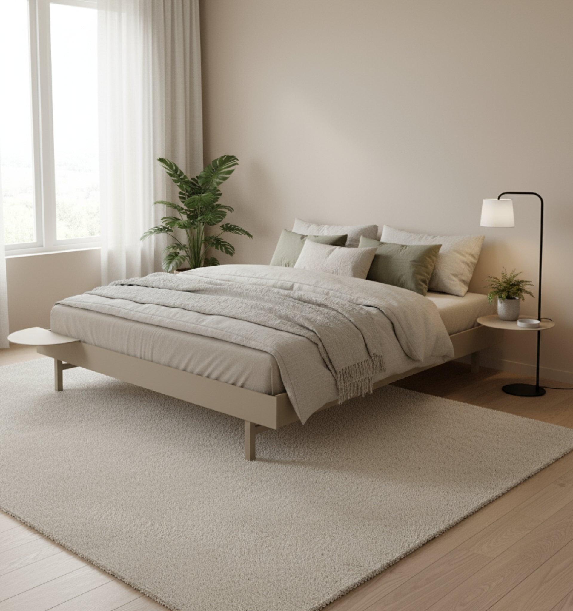 Moebe Bed, 140 Cm, Slats, 1x Side Table, Sand