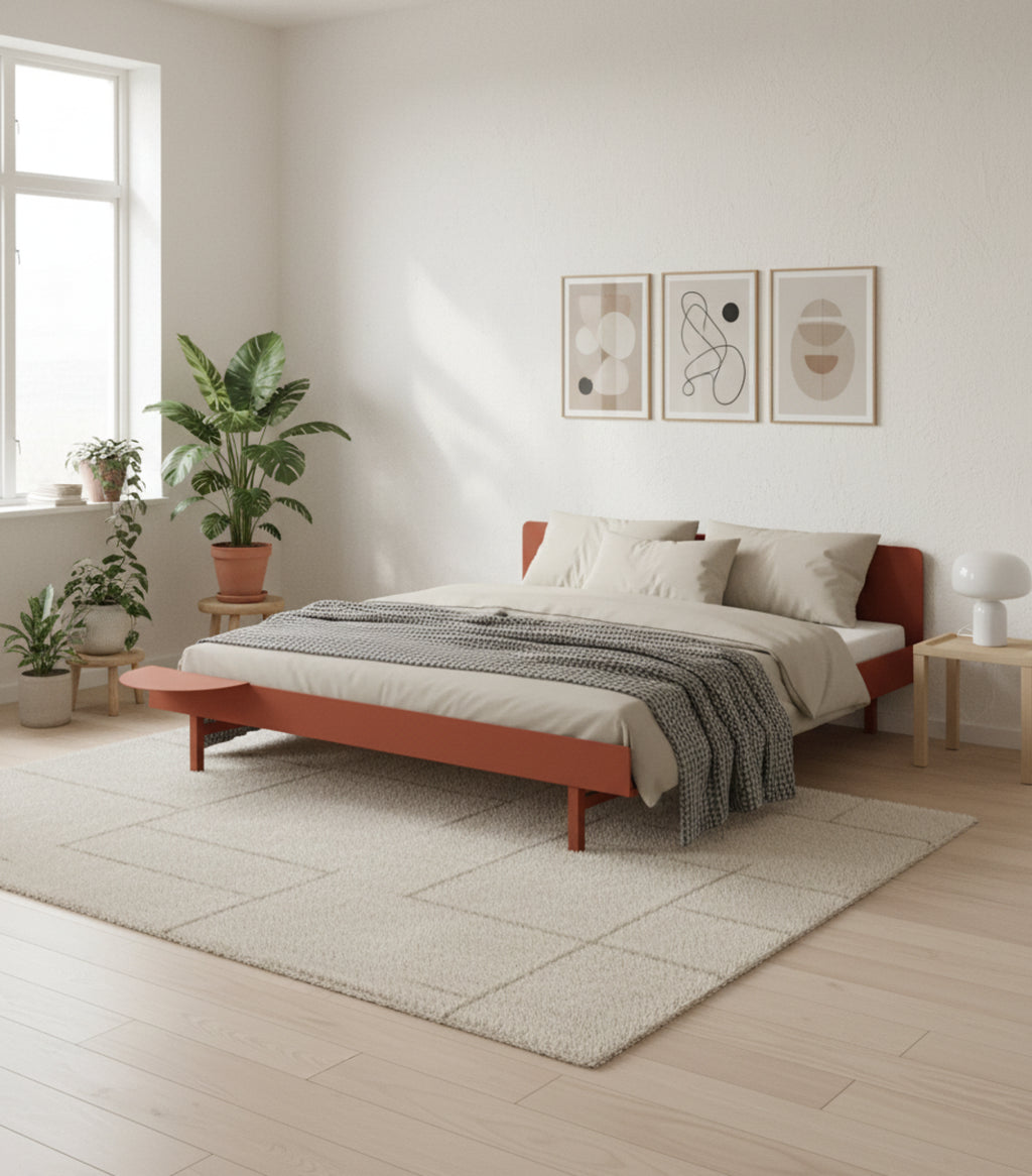 Moebe Bed, 140 Cm, Slats, 1x Side Table, Terracotta