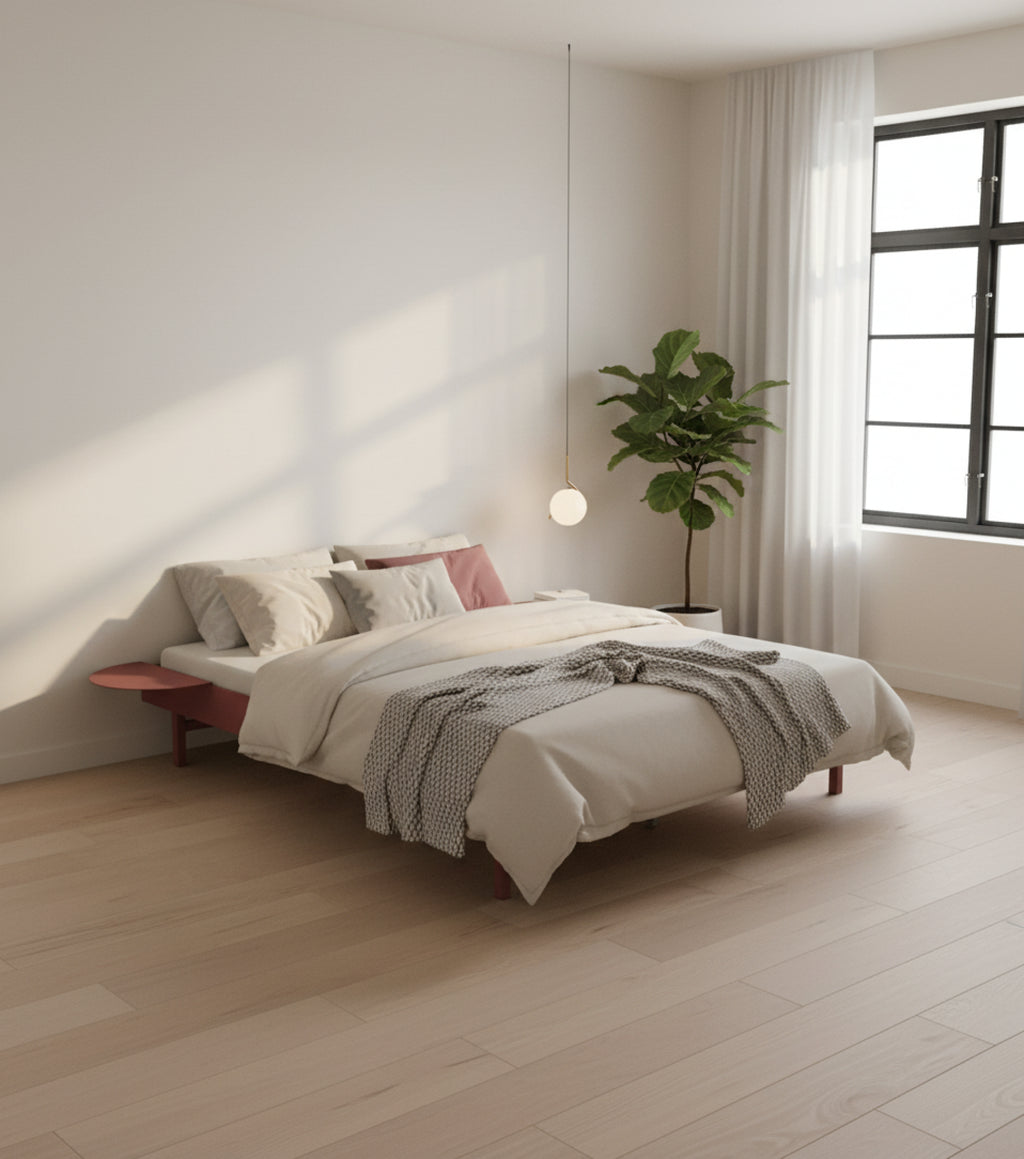 Moebe Bed, 140 Cm, Slats, 2x Side Table, Dusty Rose