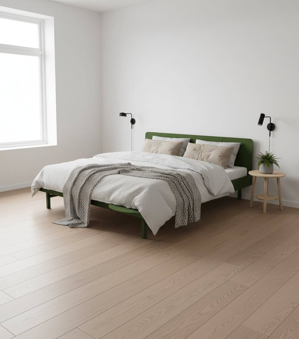 Moebe Bed, 150 Cm, Slats, 1x Side Table, Pine Green