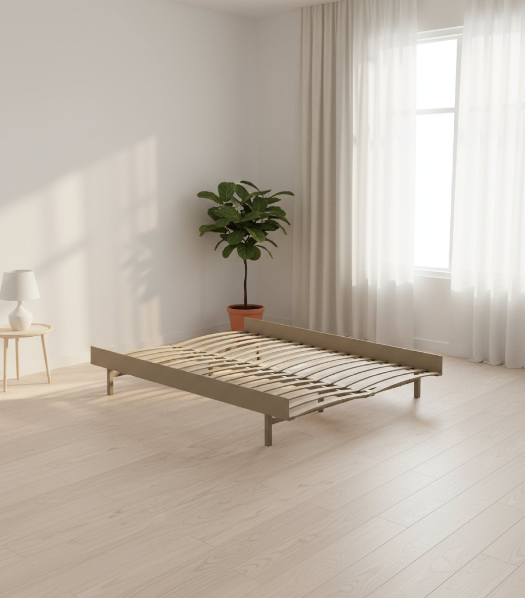Moebe Bed, 150 Cm, Slats, Sand