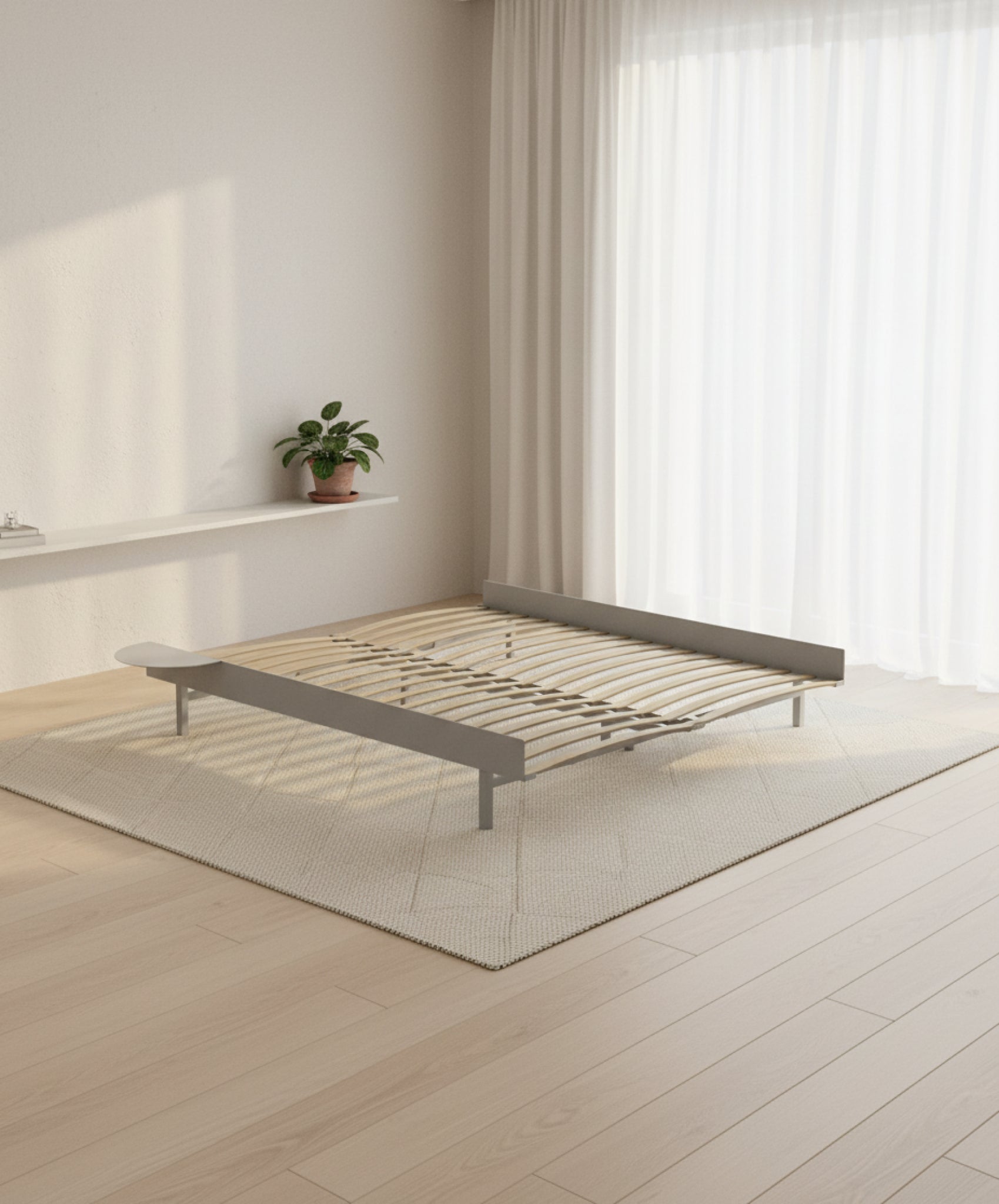 Moebe Bed, 160 Cm, Slats, 1x Side Table, Stainless Steel