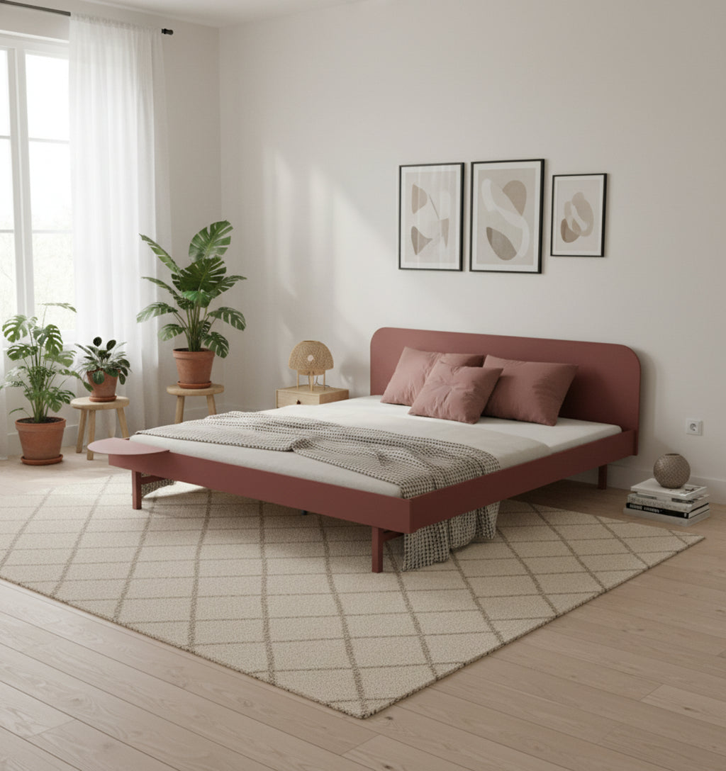 Moebe Bed, 160 Cm, Slats, 2x Side Table, Dusty Rose