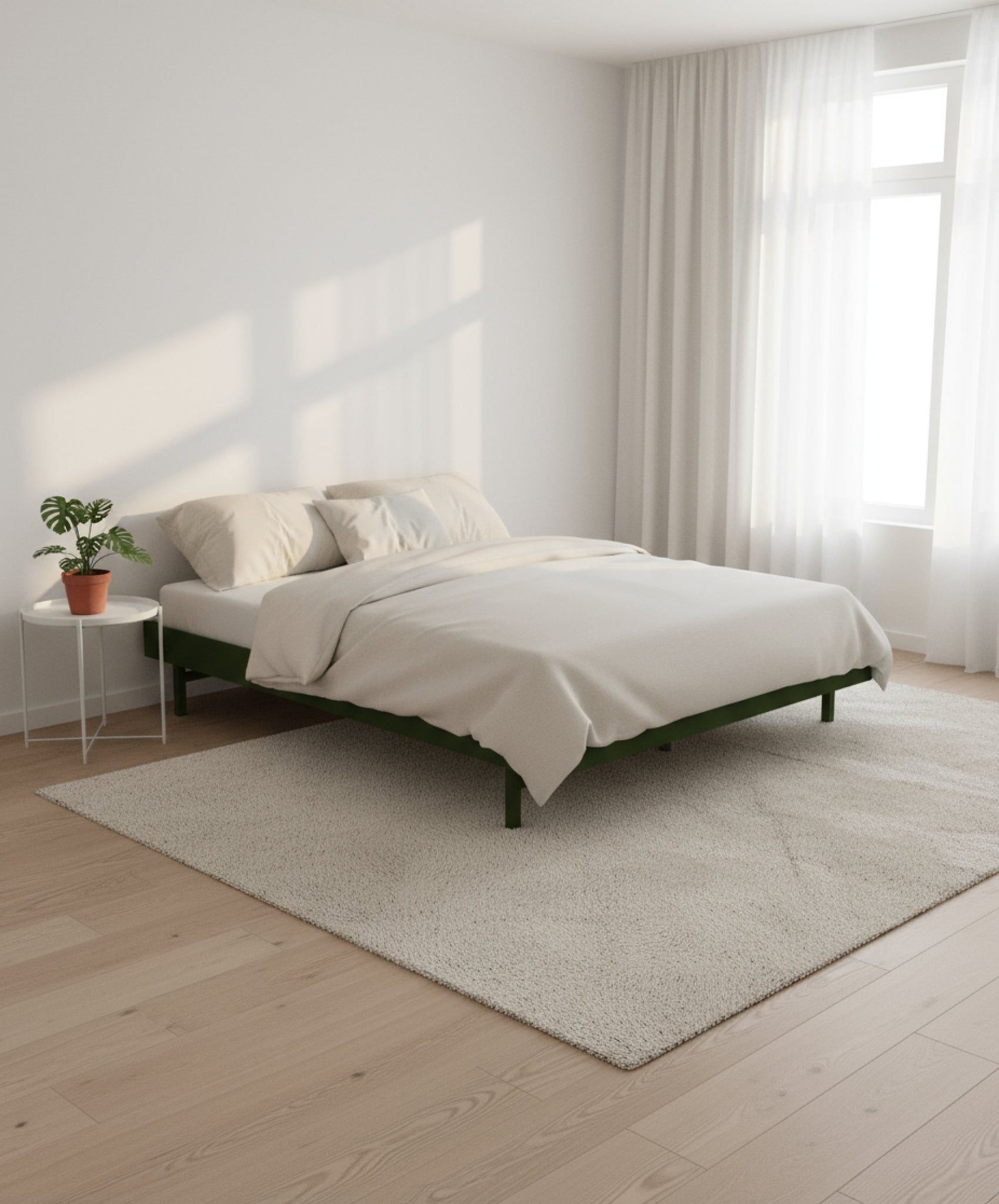 Minimalist Pine Green Moebe Bed with Slats - Adjustable 90-180 cm Frame