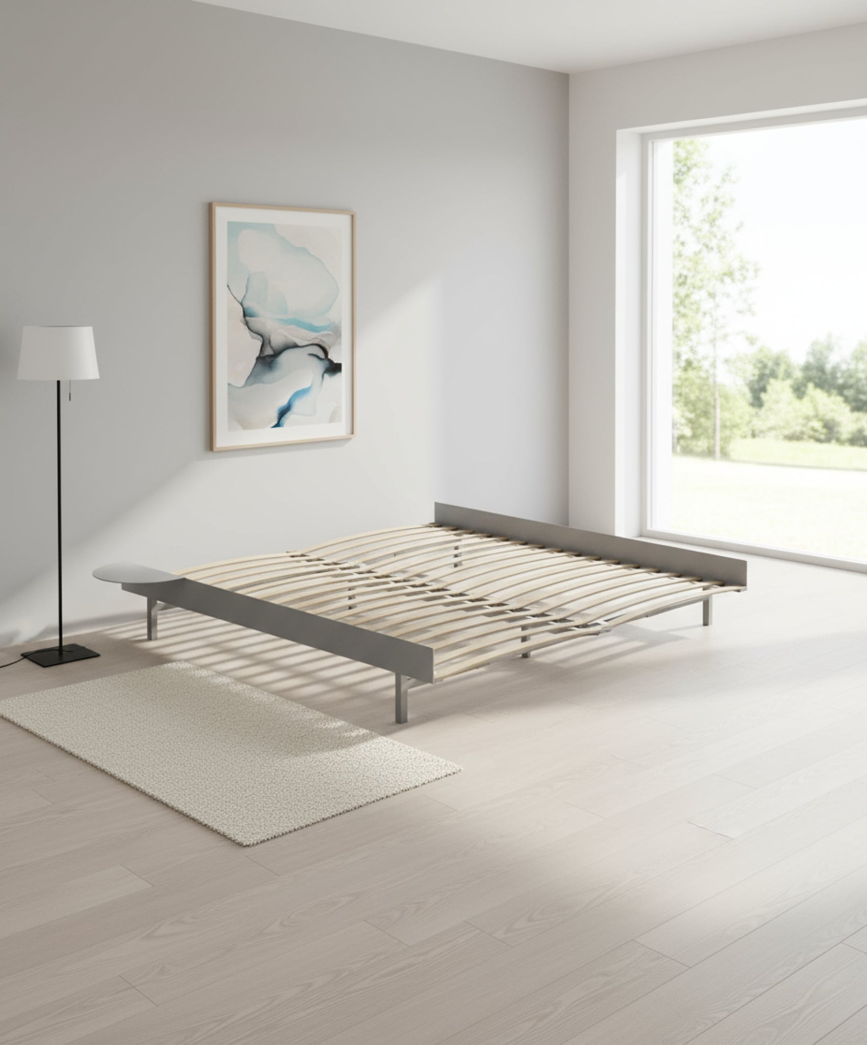 Moebe Bed, 180 Cm, Slats, 1x Side Table, Stainless Steel